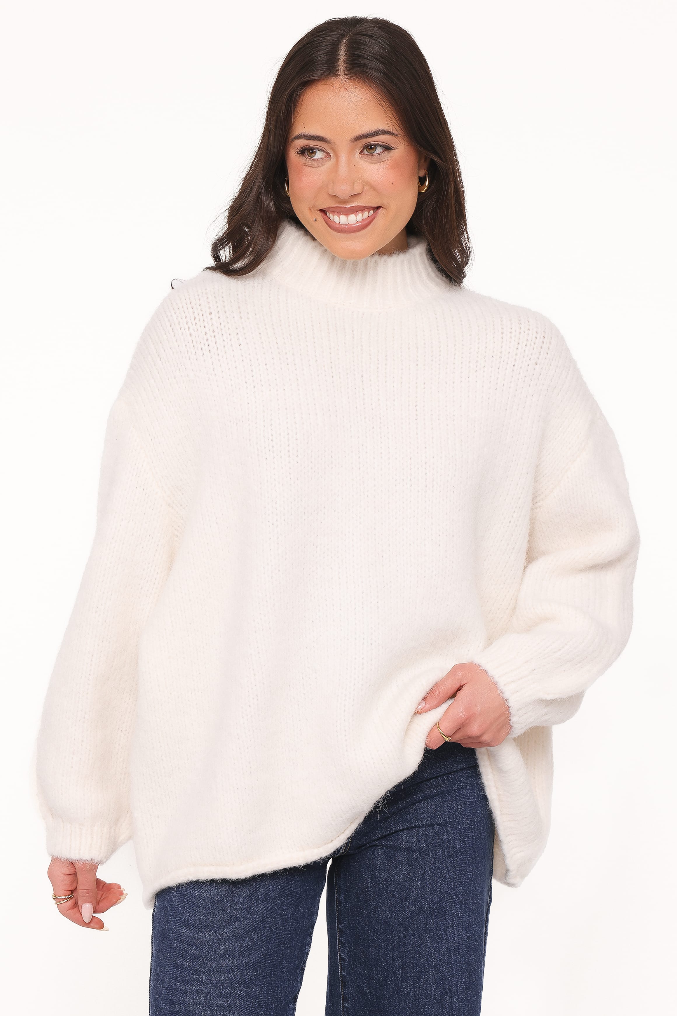 Cinzia Mockneck Knit Sweater - Cream