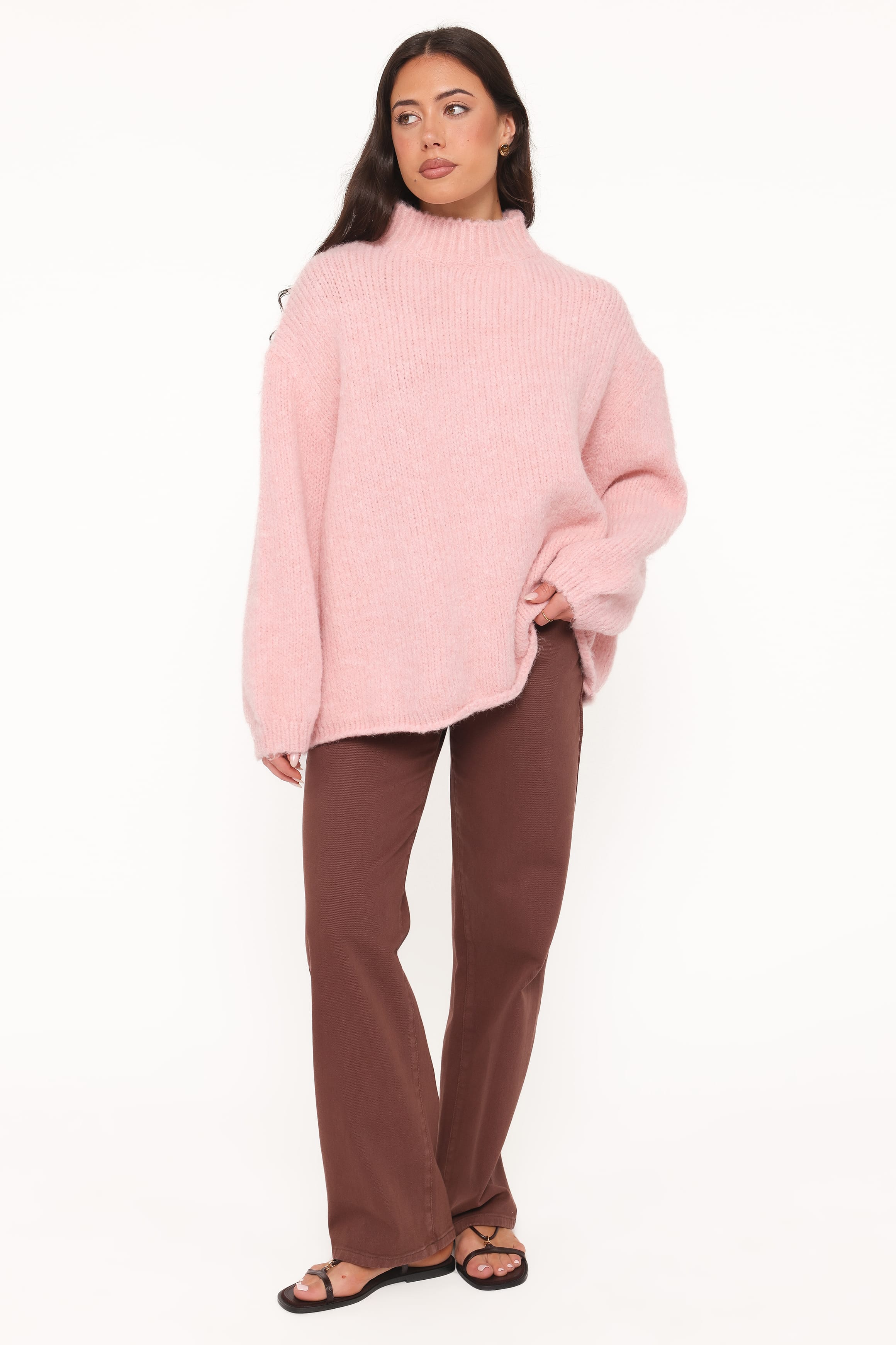 Cinzia Mockneck Knit Sweater - Pink