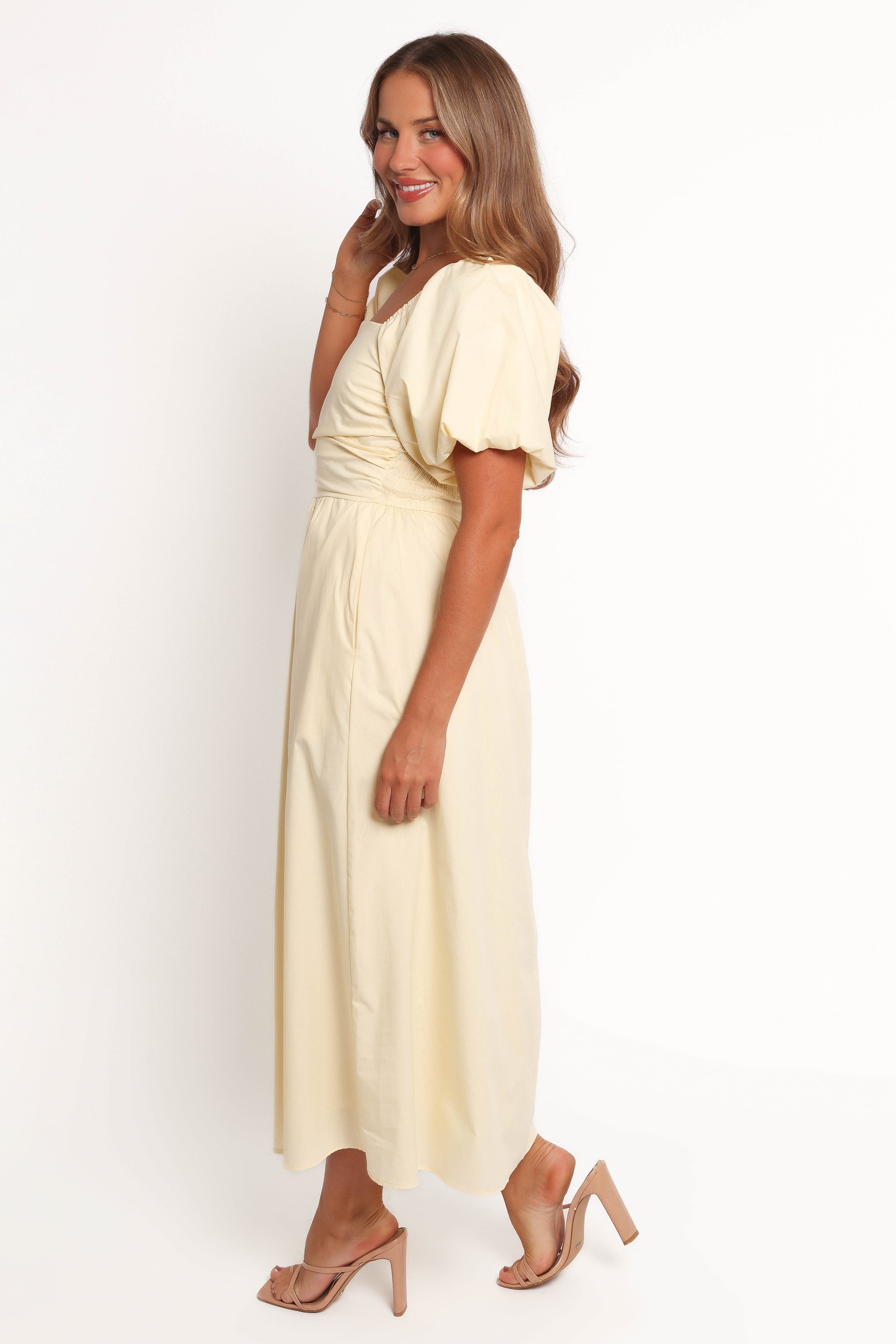 Clo Puff Sleeve Midi Dress - Yellow