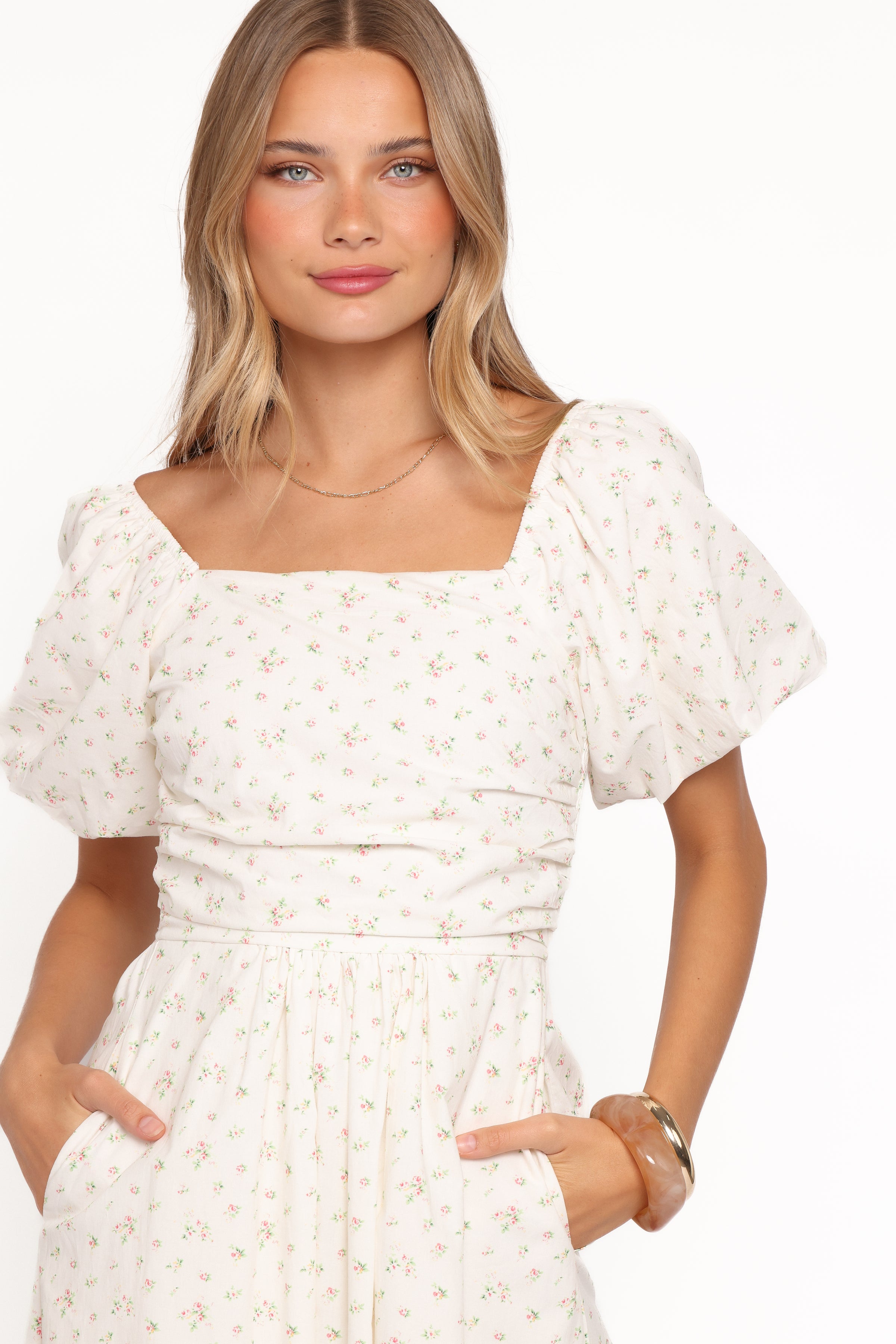 Clo Puff Sleeve Midi Dress - White Betty