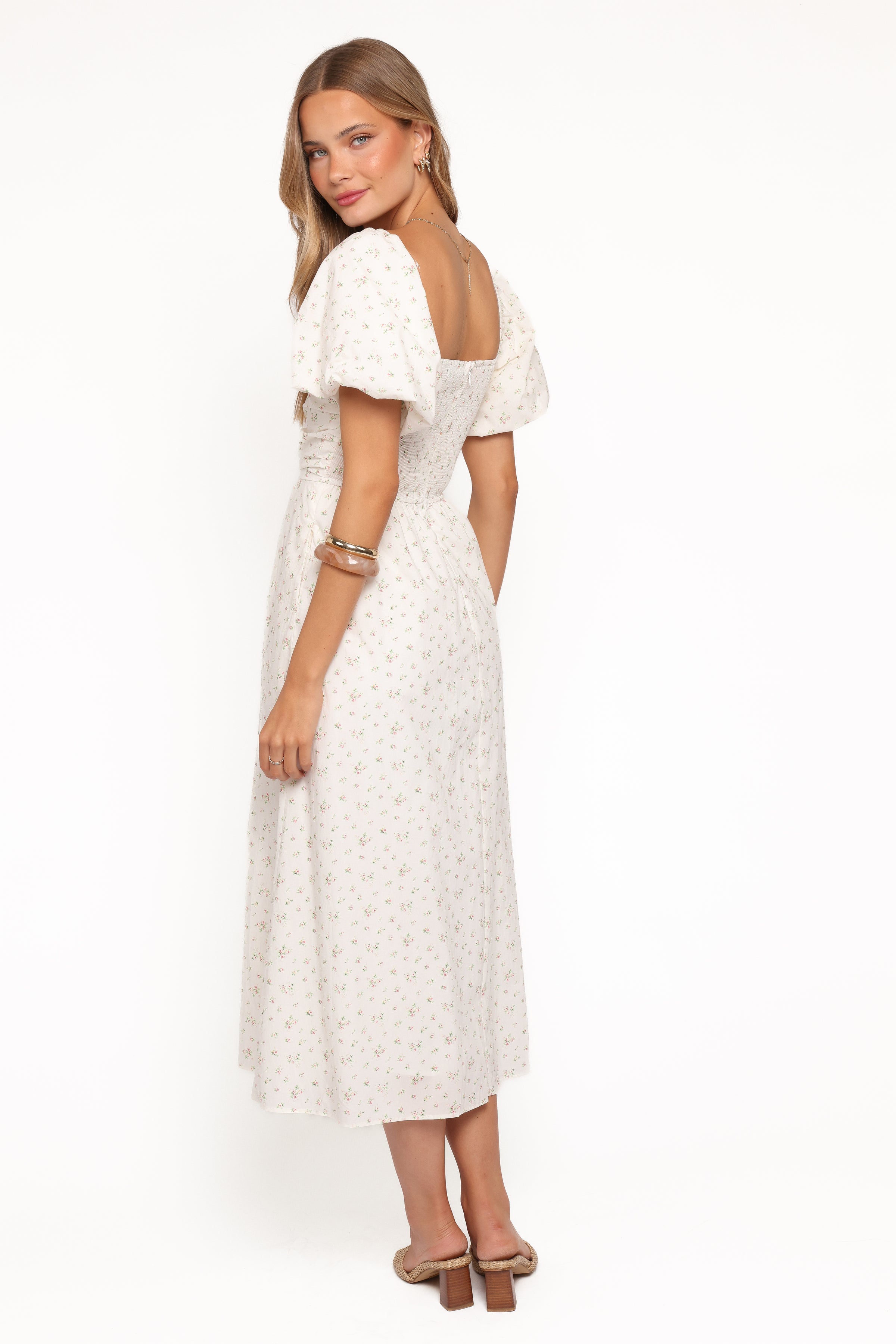 Clo Puff Sleeve Midi Dress - White Betty