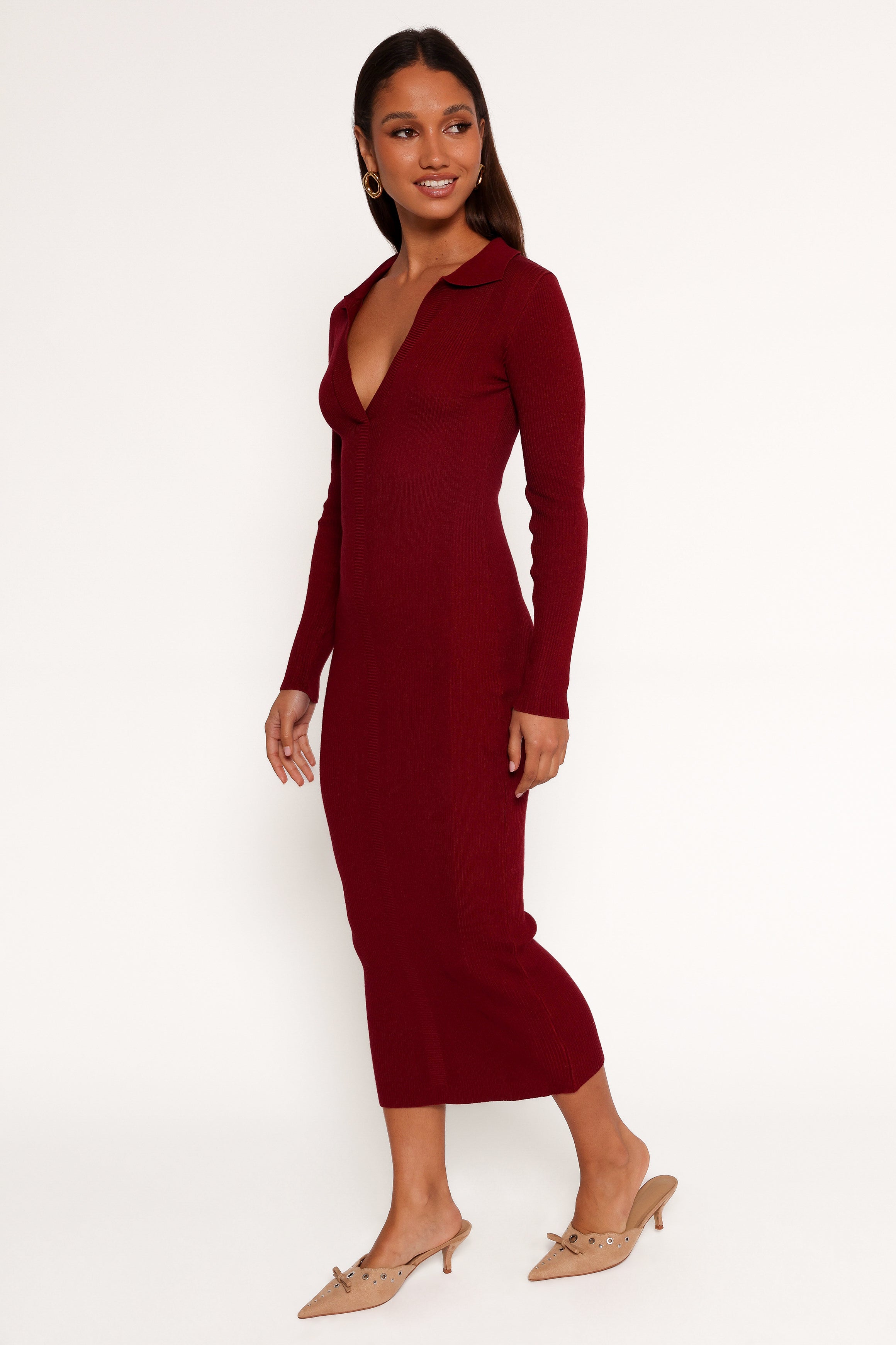 Collins Long Sleeve Midi Dress - Wine