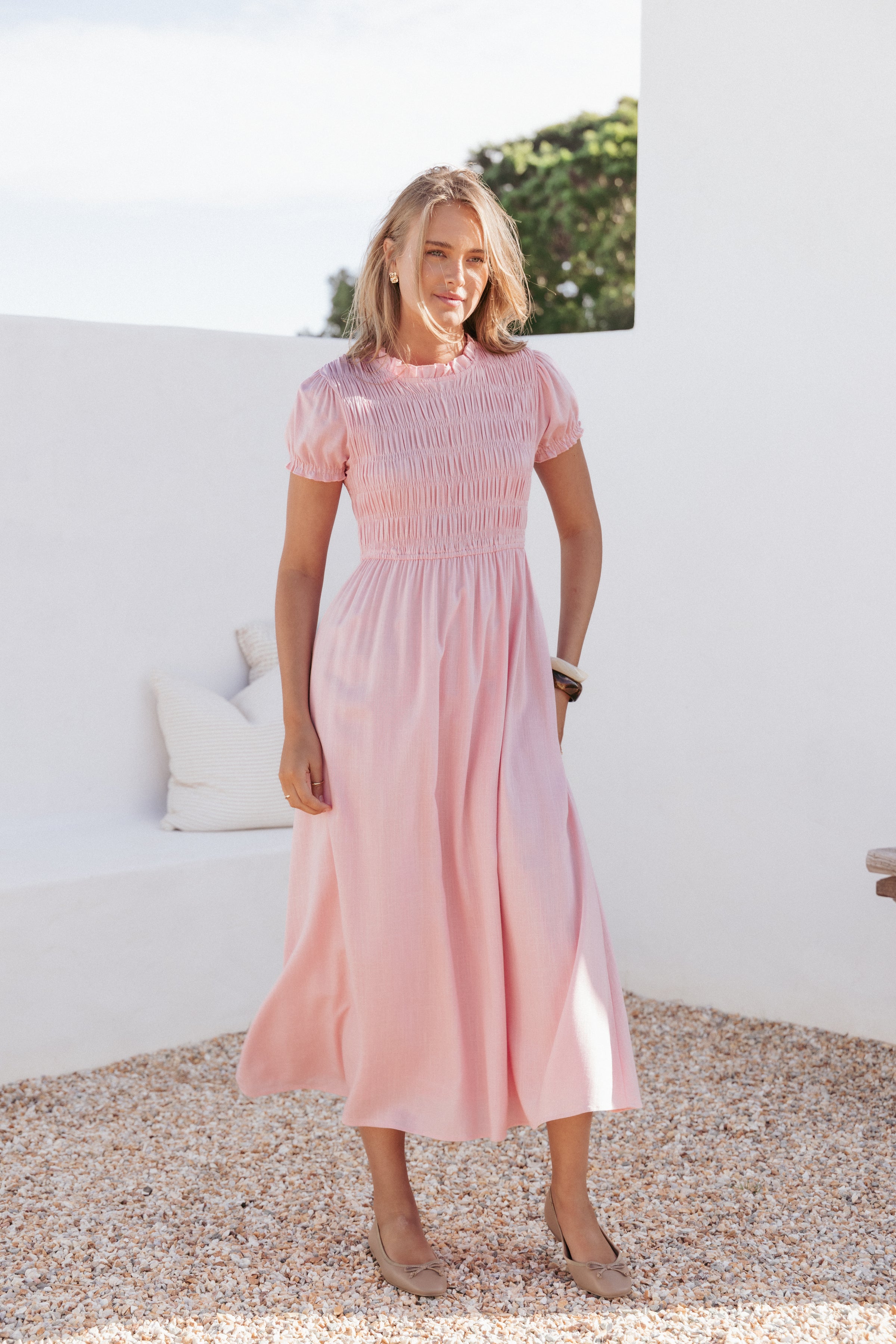 Darla Puff Sleeve Dress - Pink