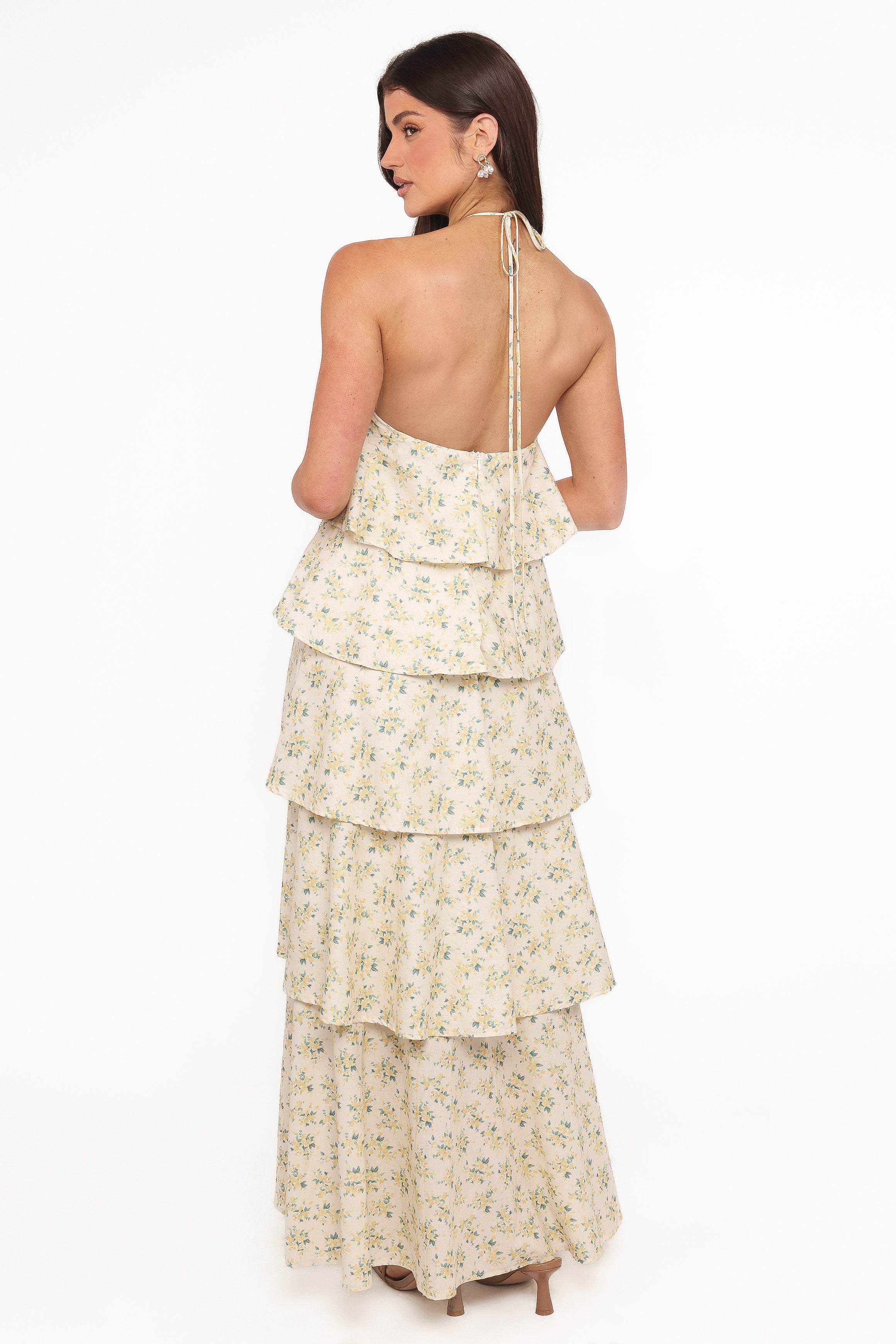 Darlia Halterneck Maxi Dress - Yellow Floral