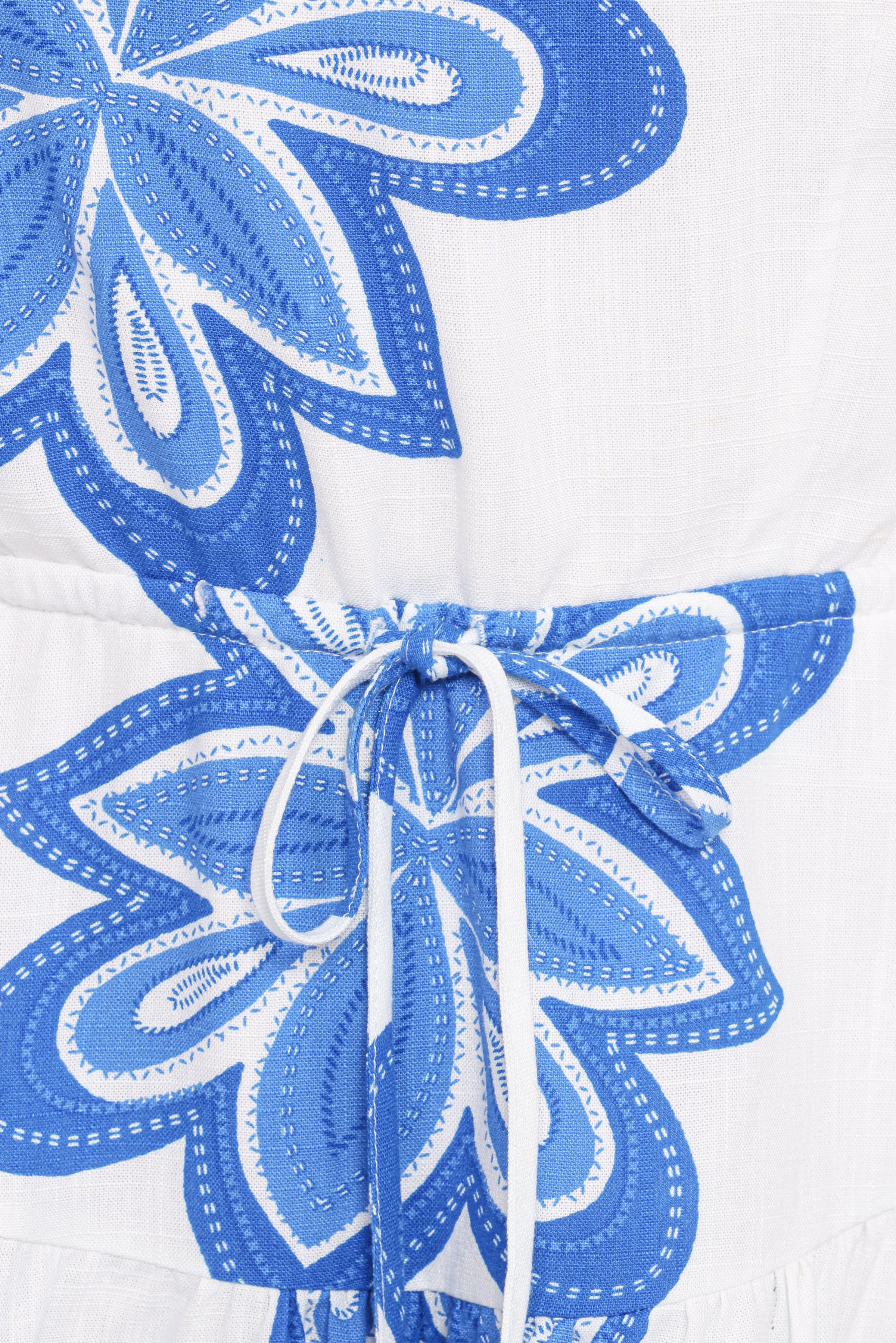 Delphine One Shoulder Playsuit - White Blue