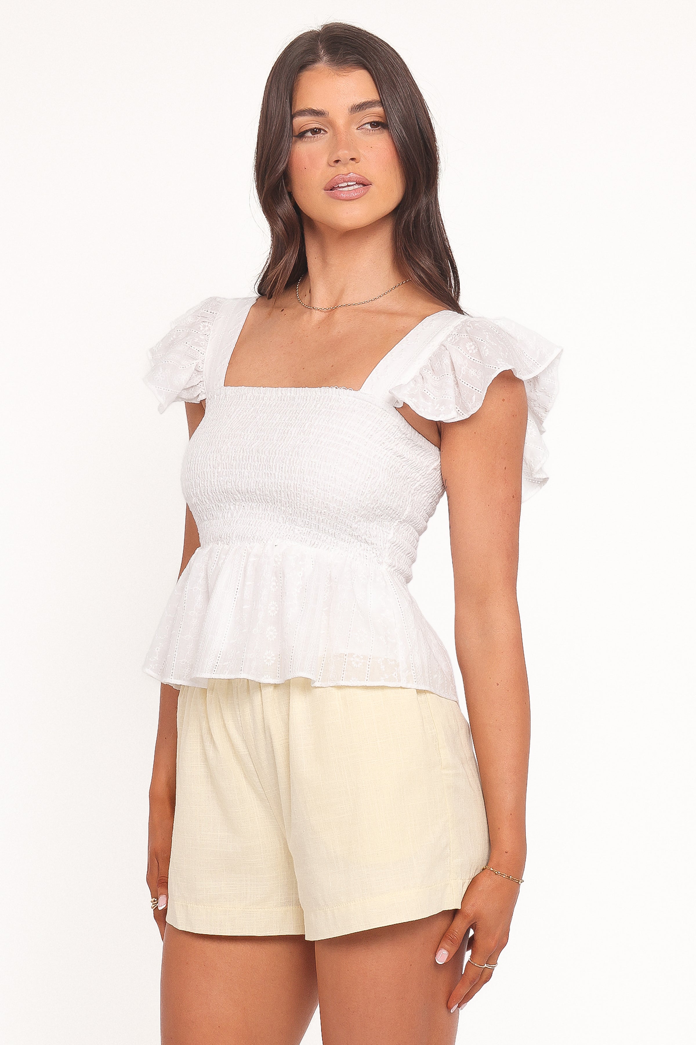 Dixon Flutter Sleeve Peplum Top - White