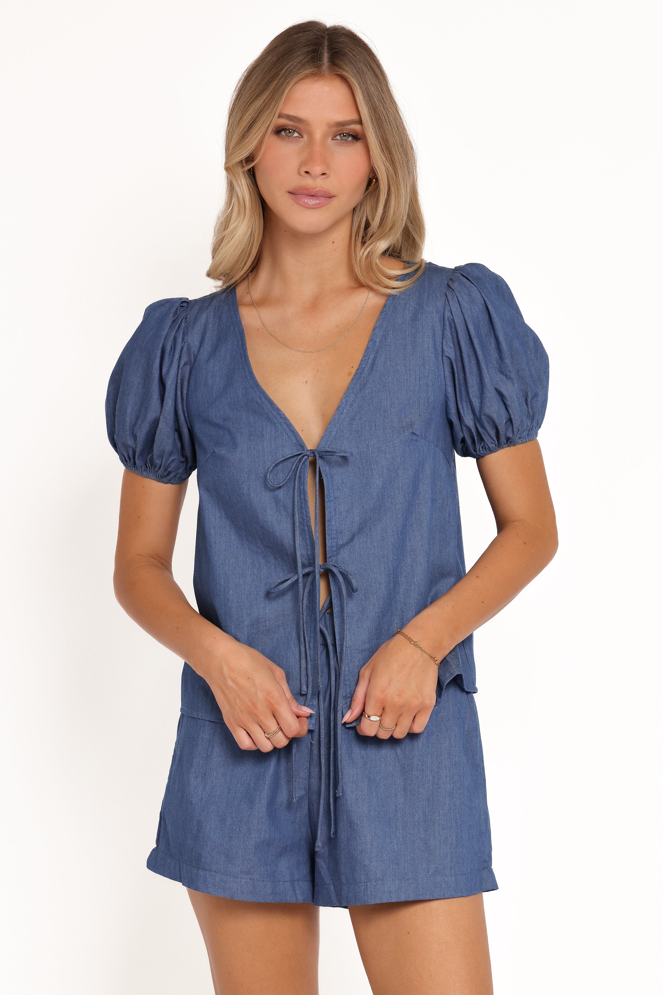 Dominic Tie Front Top - Denim
