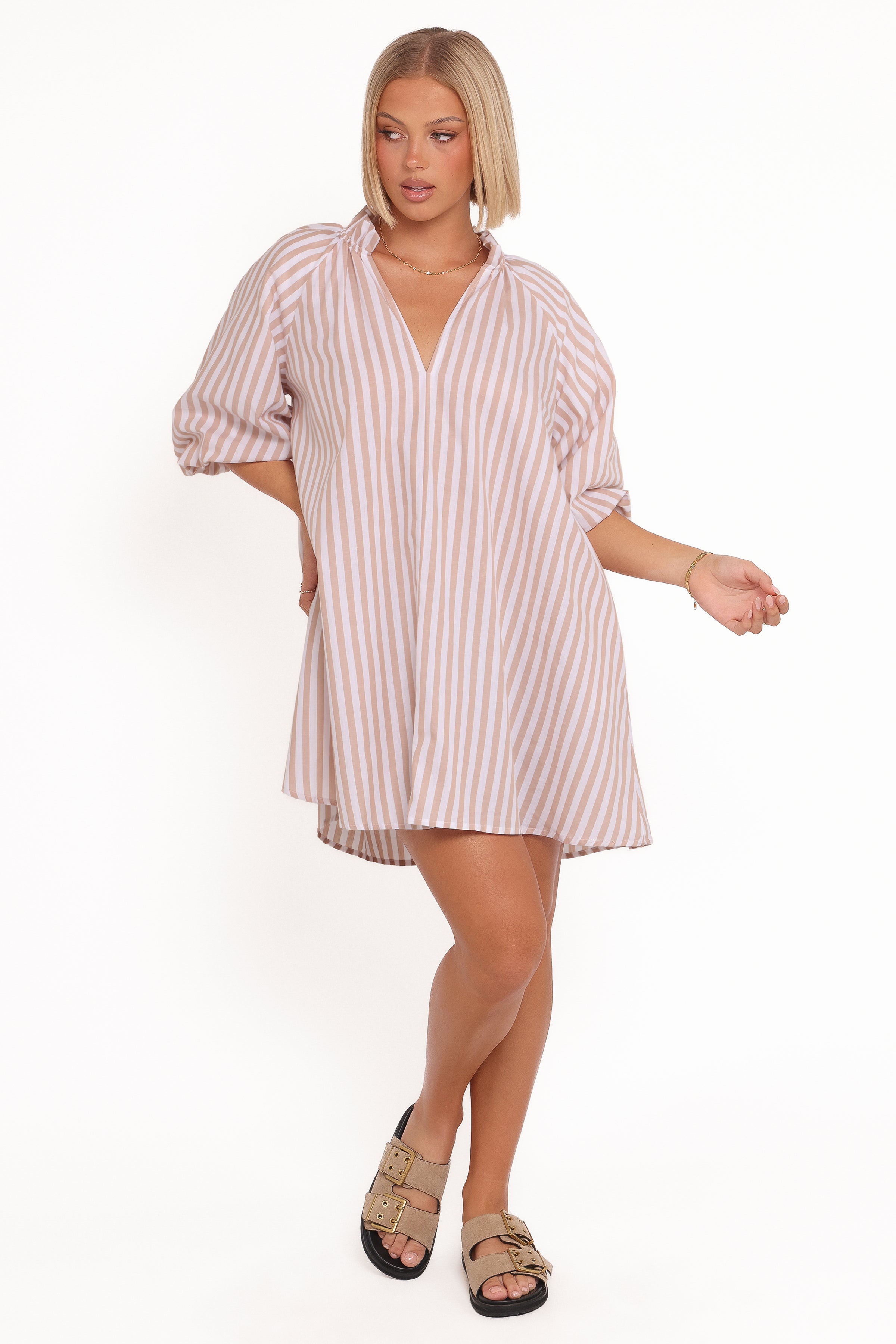 Doran Mini Dress - Beige White