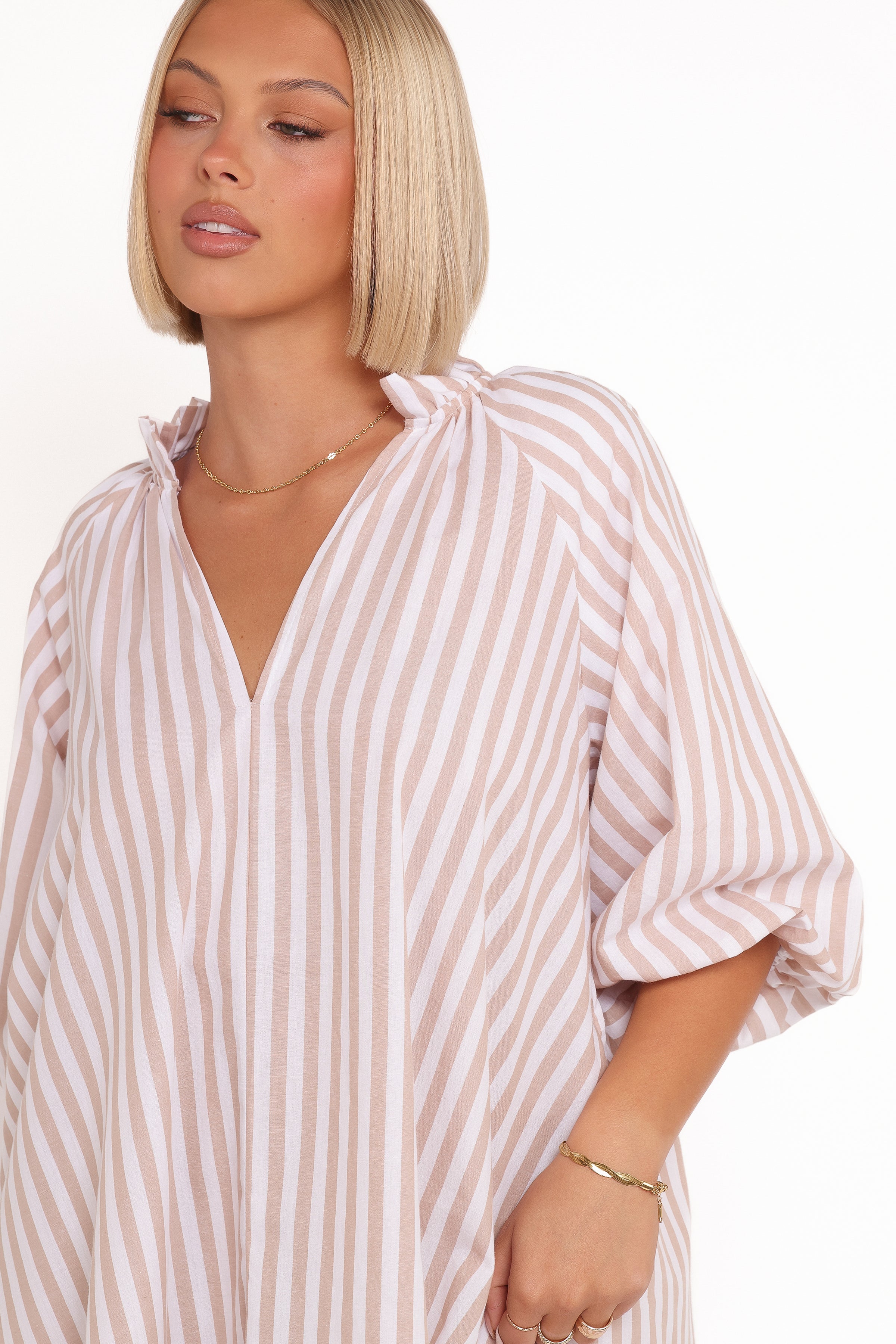 Doran Mini Dress - Beige White