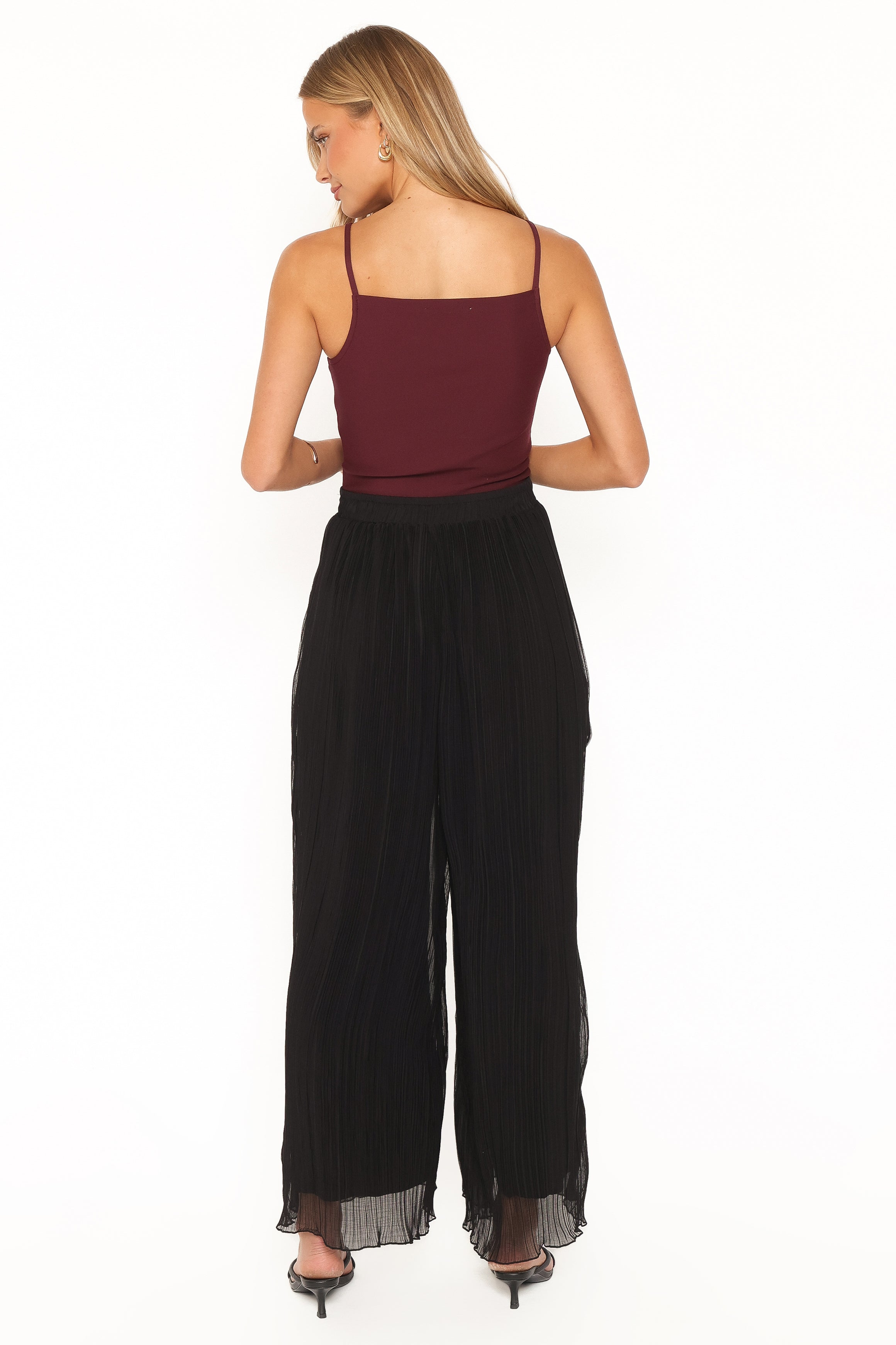 Elisa Wide Leg Plisse Pants - Black