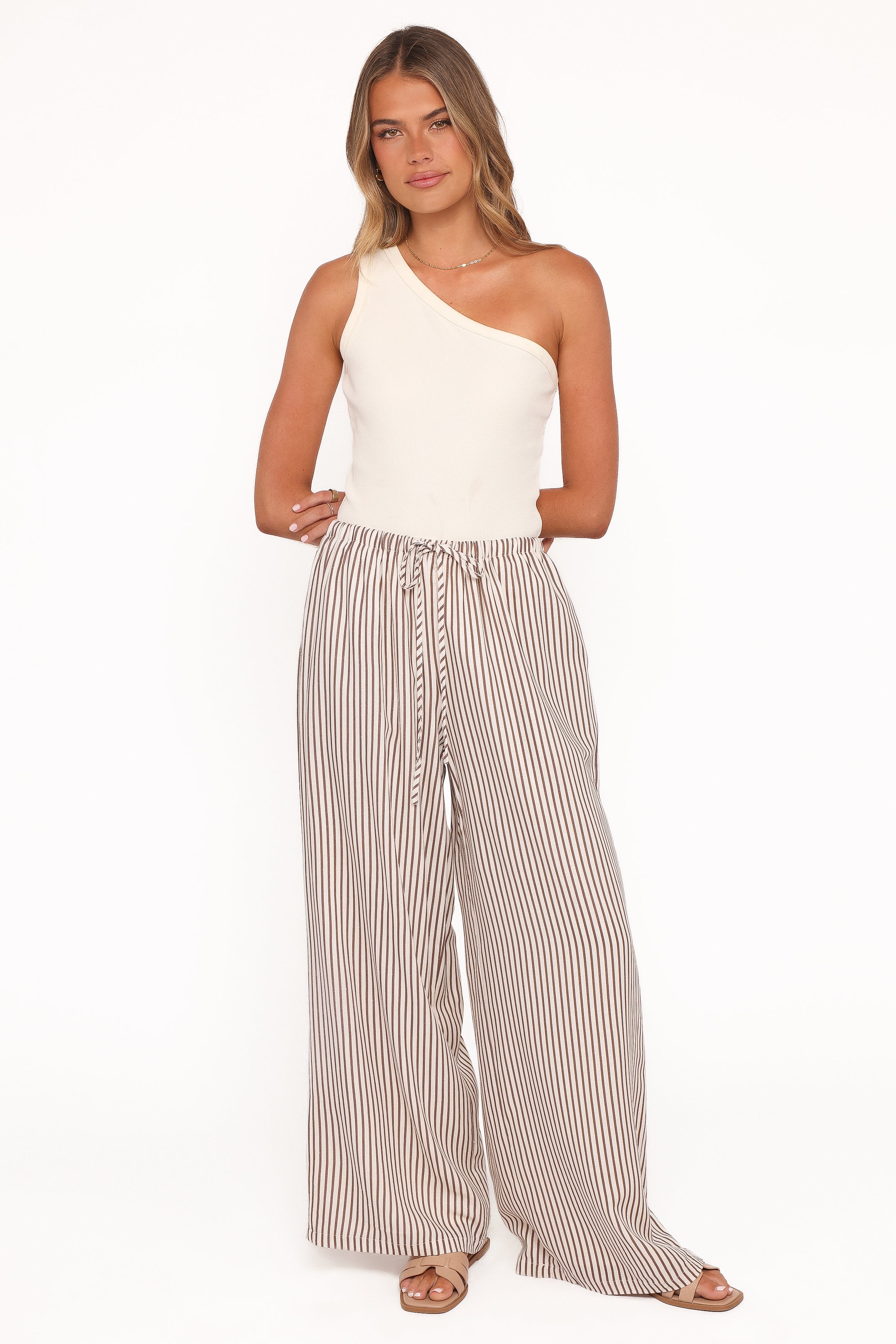 Elowen Wide Leg Pants - Brown Stripe