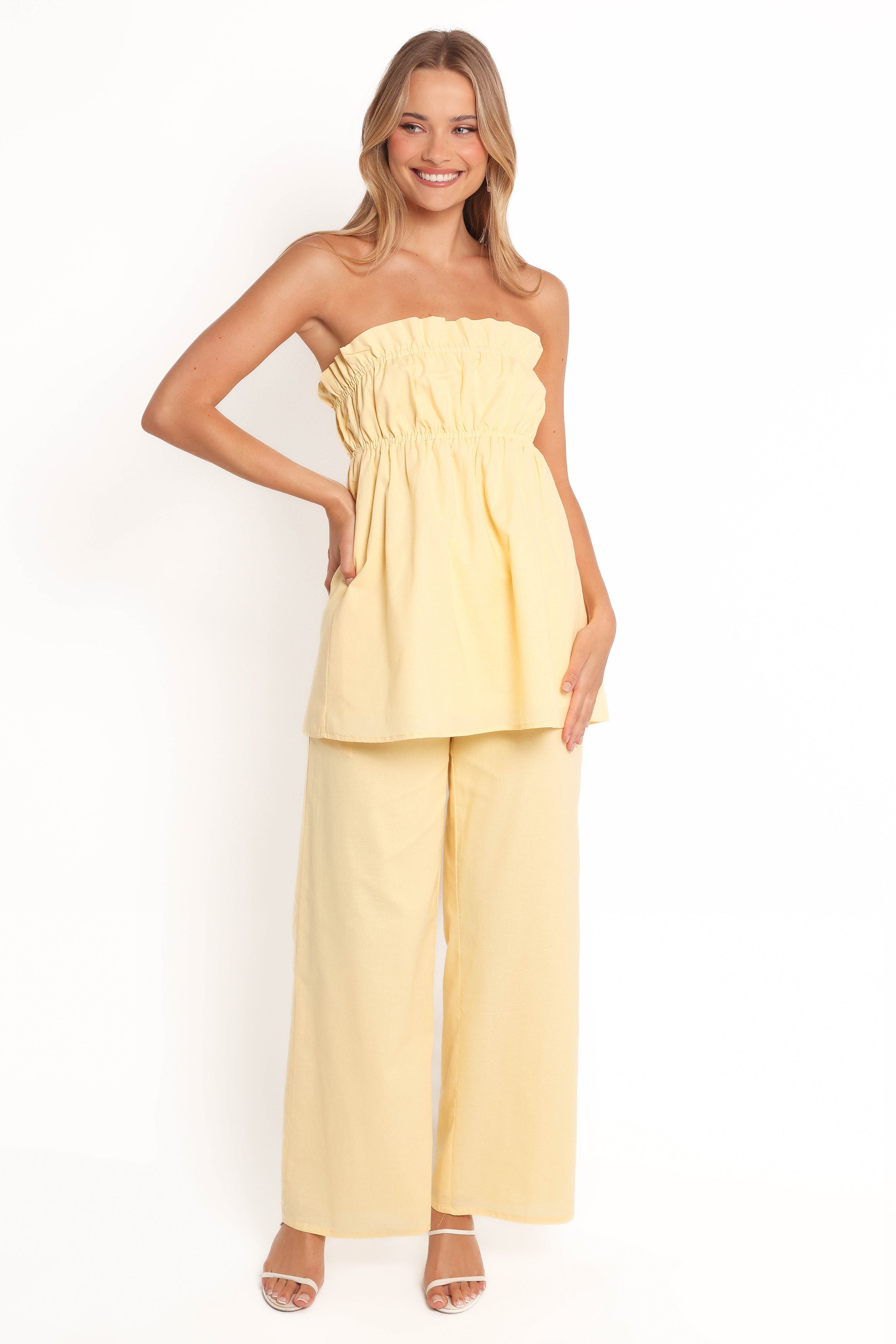 Ember Strapless Tunic Top - Butter Yellow