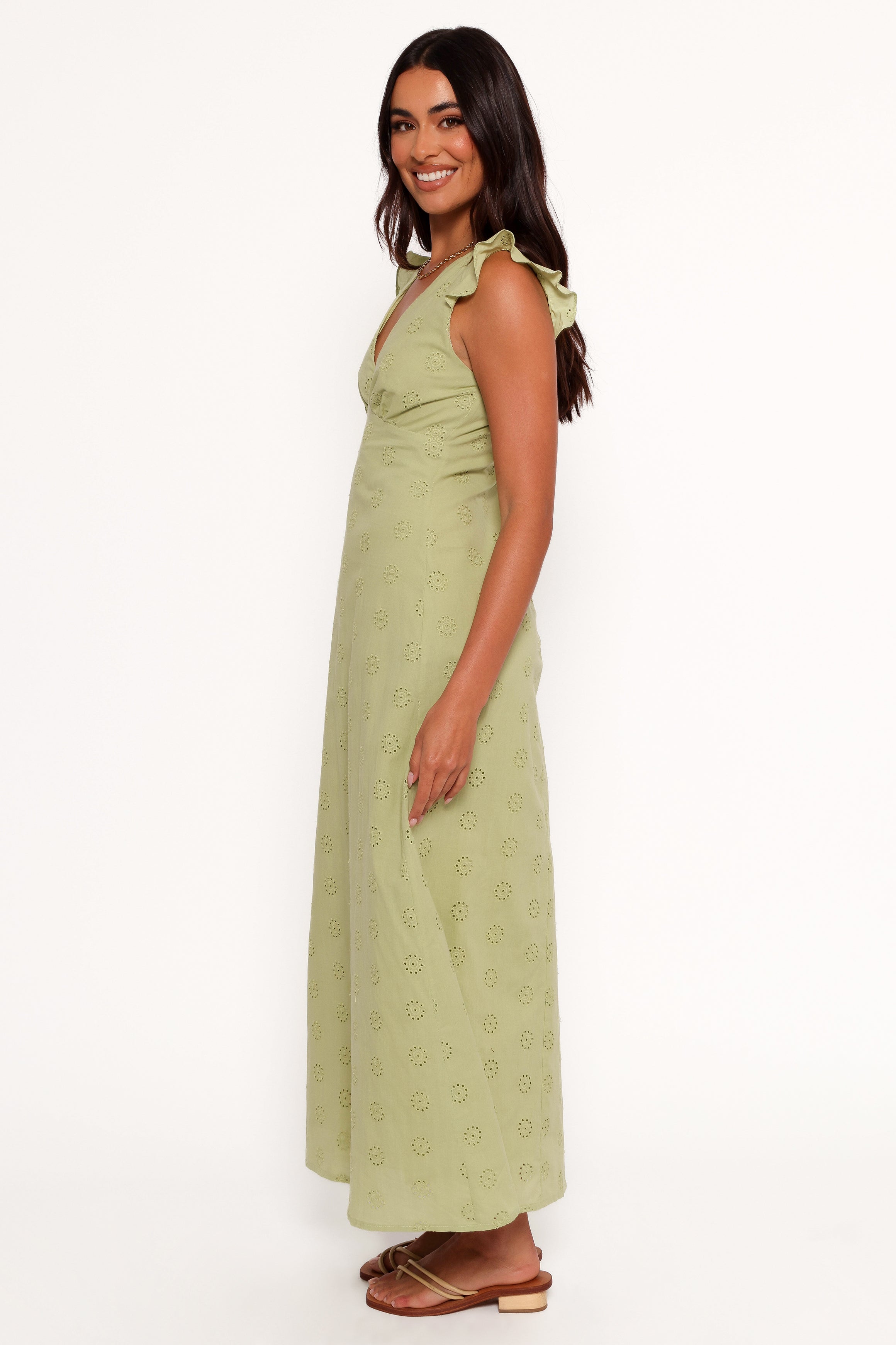 Ensley Flutter Sleeve Maxi Dress - Olive Green