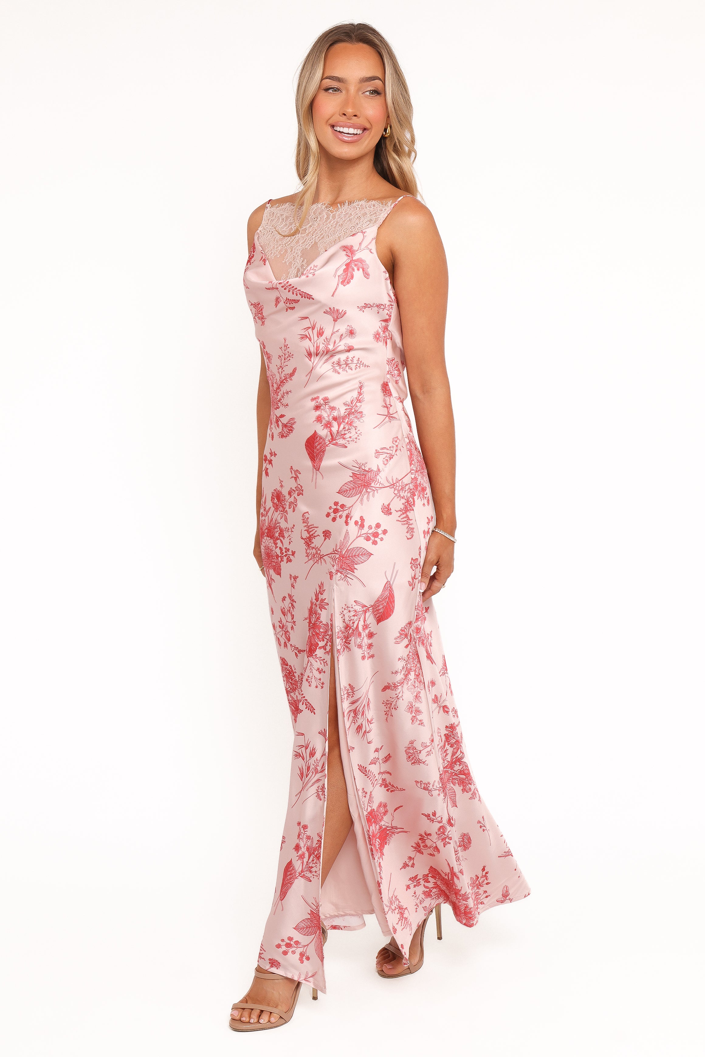 Evana Lace Maxi Dress - Red Floral