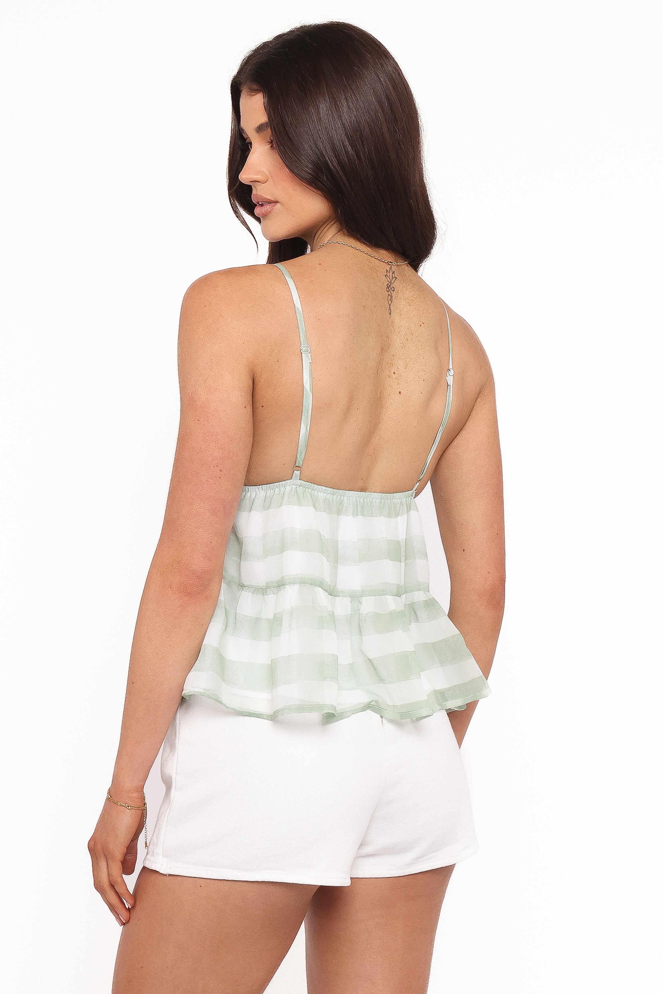 Fallen Peplum Top - Green Gingham