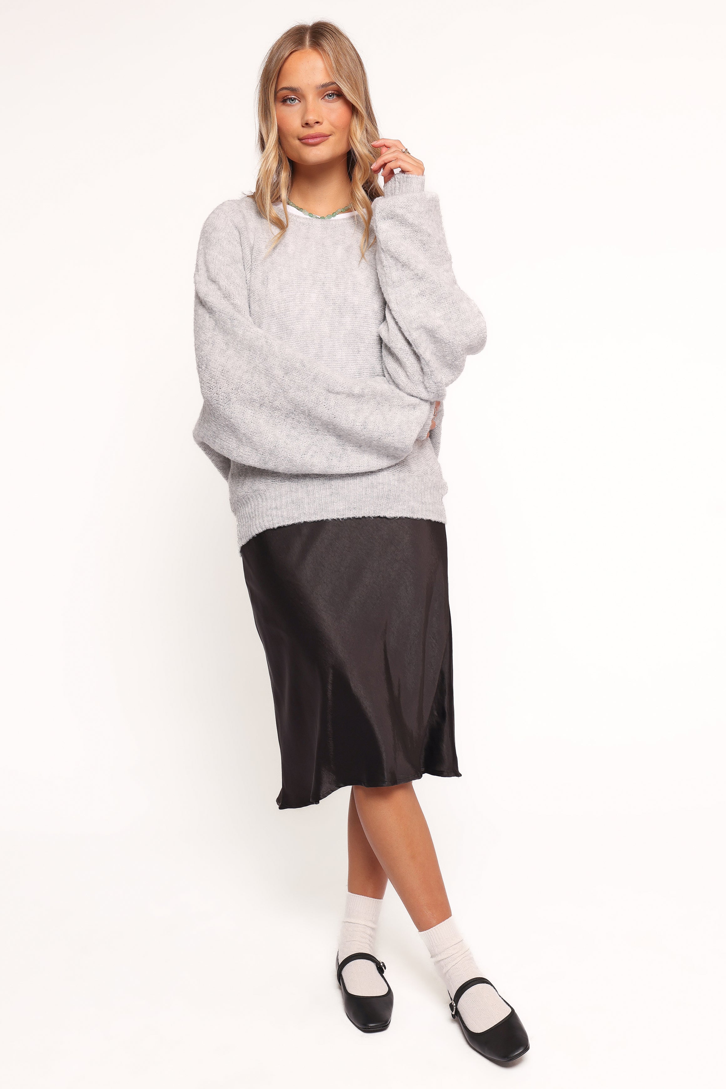 Faylin Bell Sleeve Knit Sweater - Grey