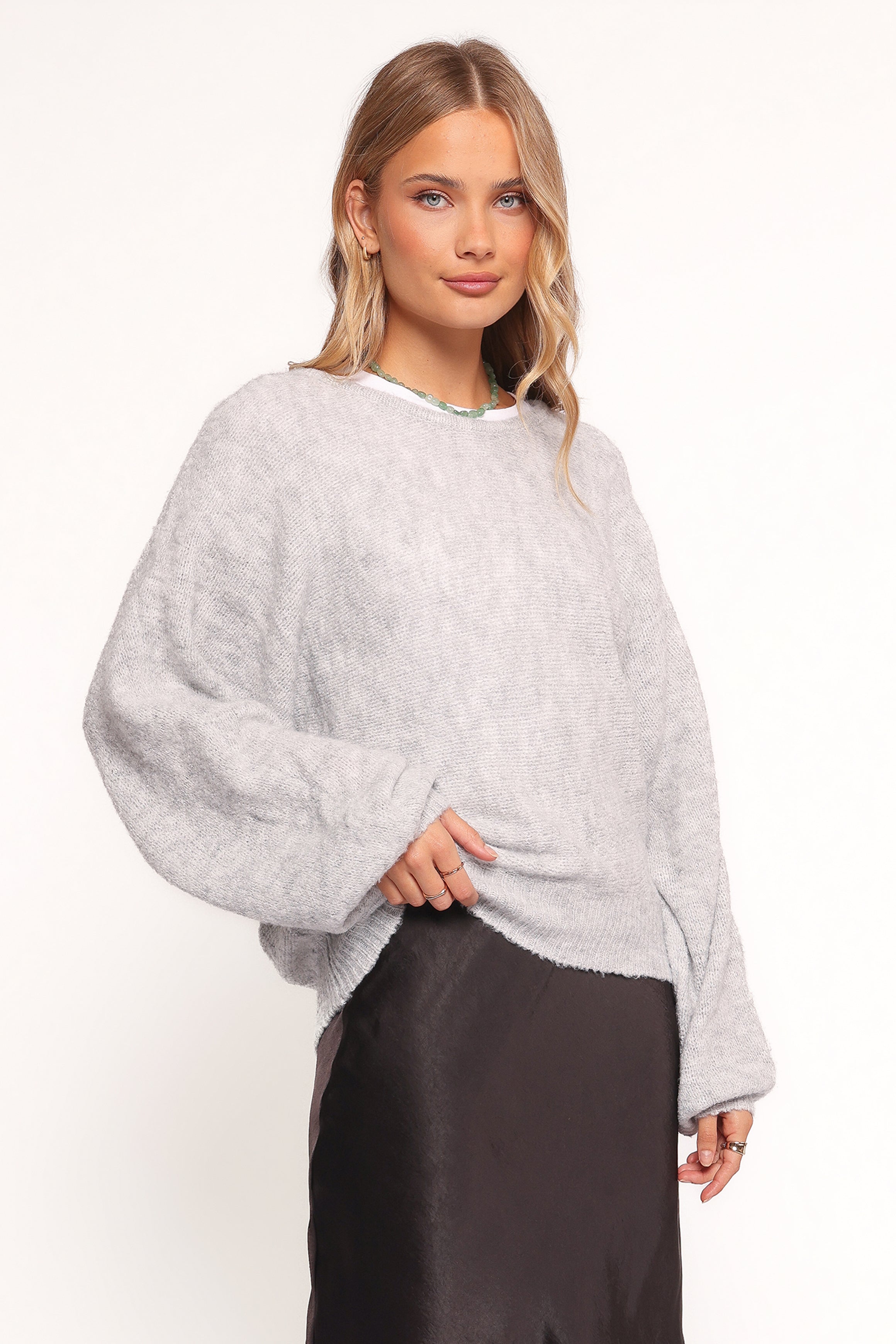 Faylin Bell Sleeve Knit Sweater - Grey
