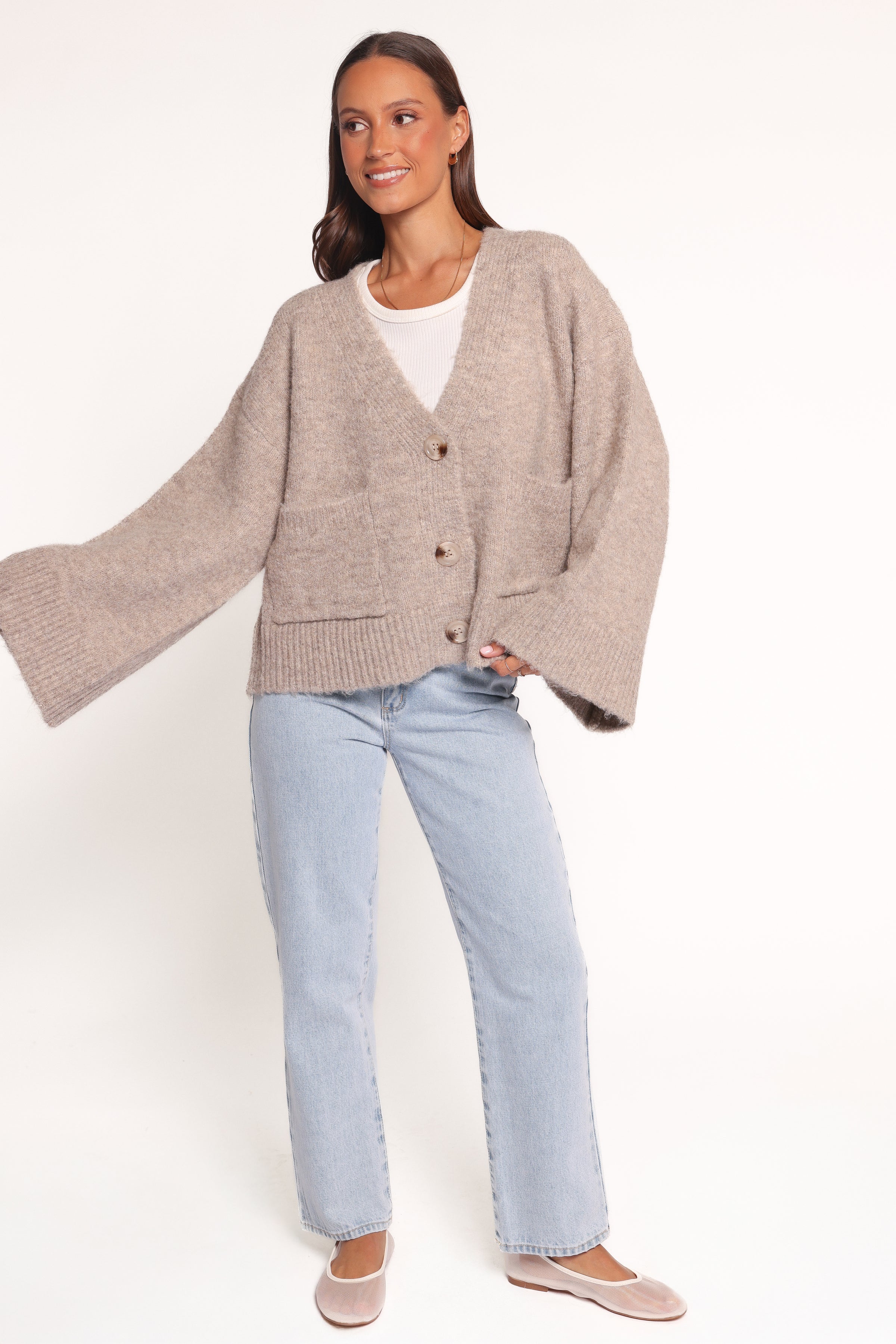 Fern Wide Sleeve Cardigan - Mushroom
