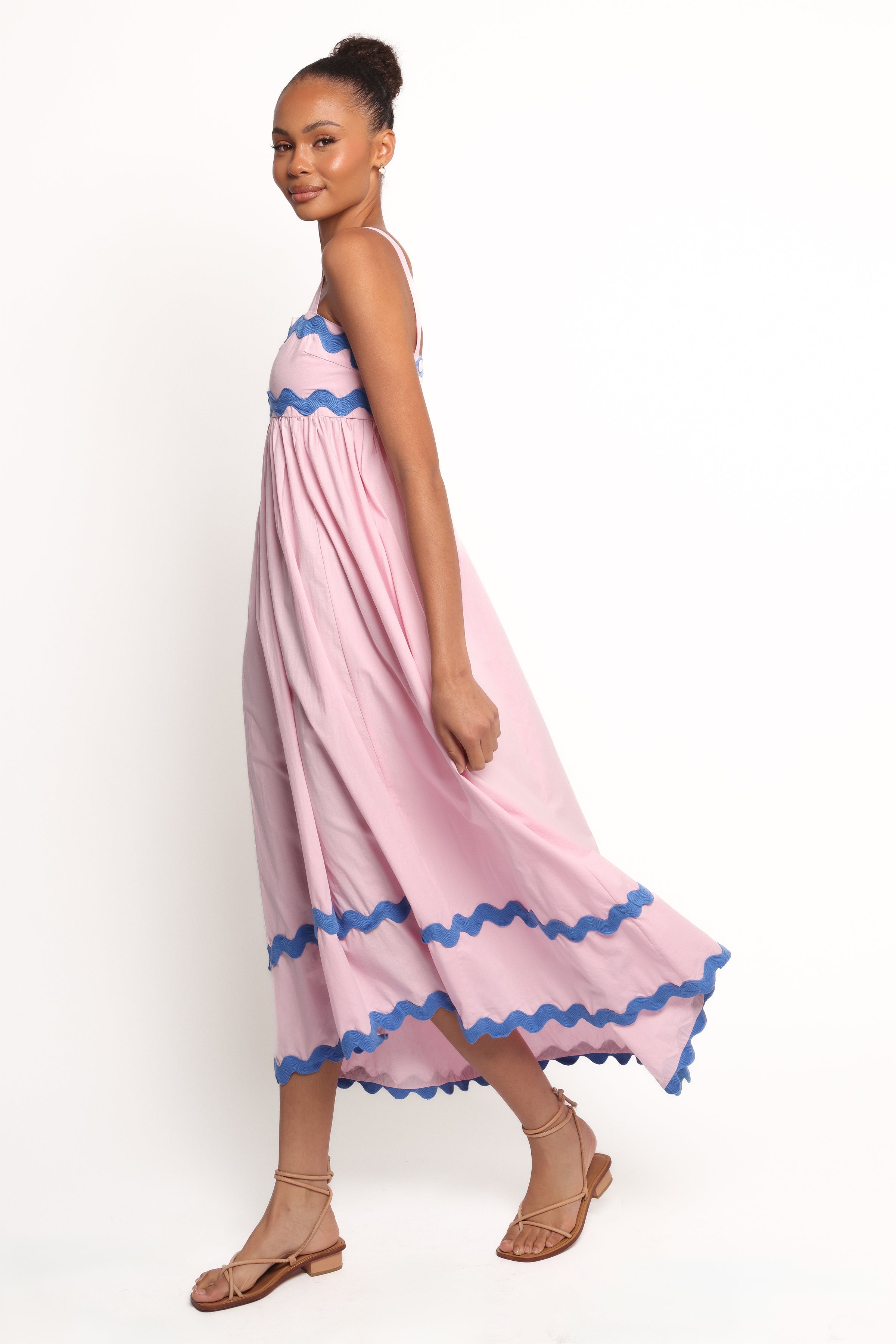 Fitzgerald Maxi Dress - Pink/Blue Trim