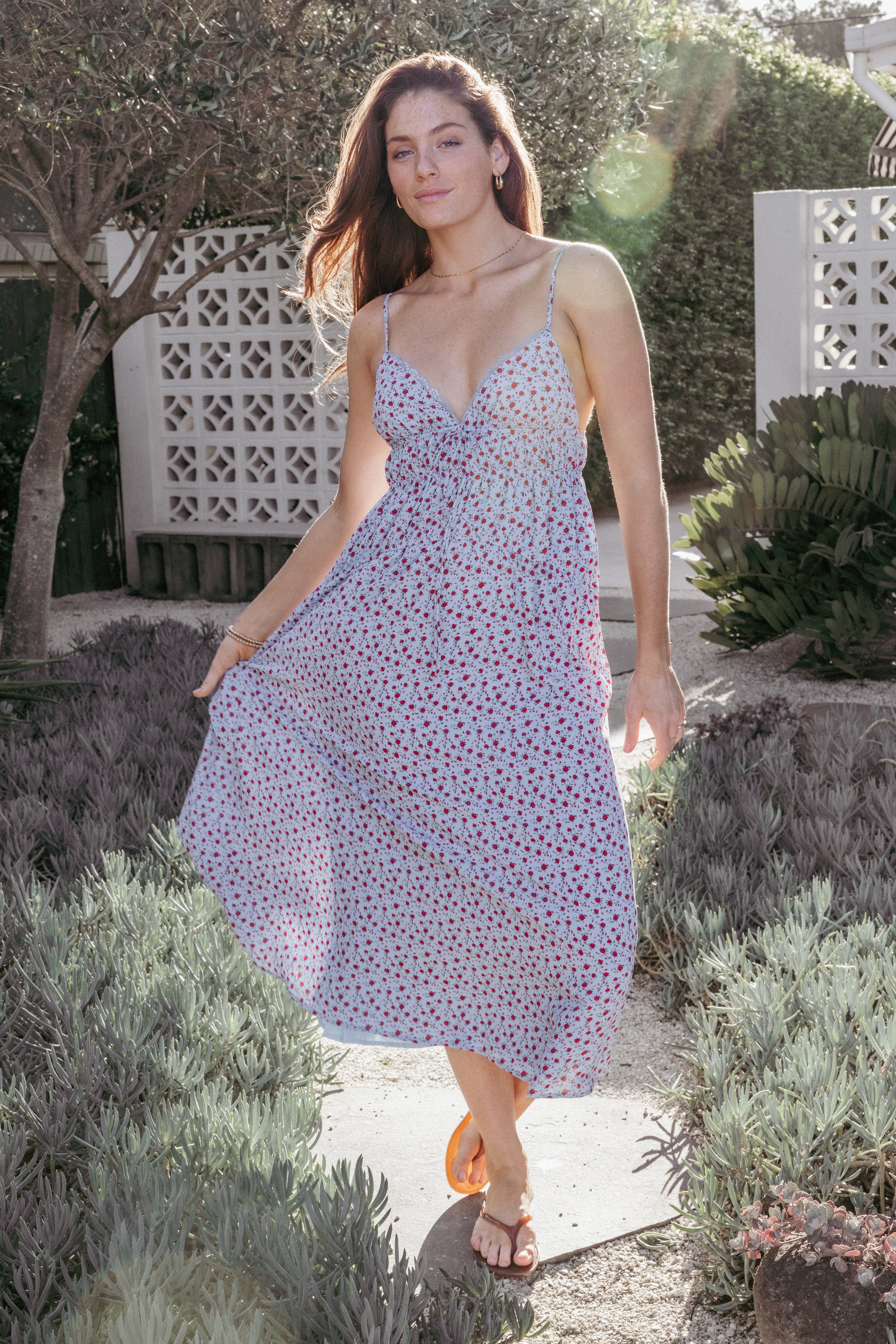 Freesia Midi Dress - Blue Red Floral