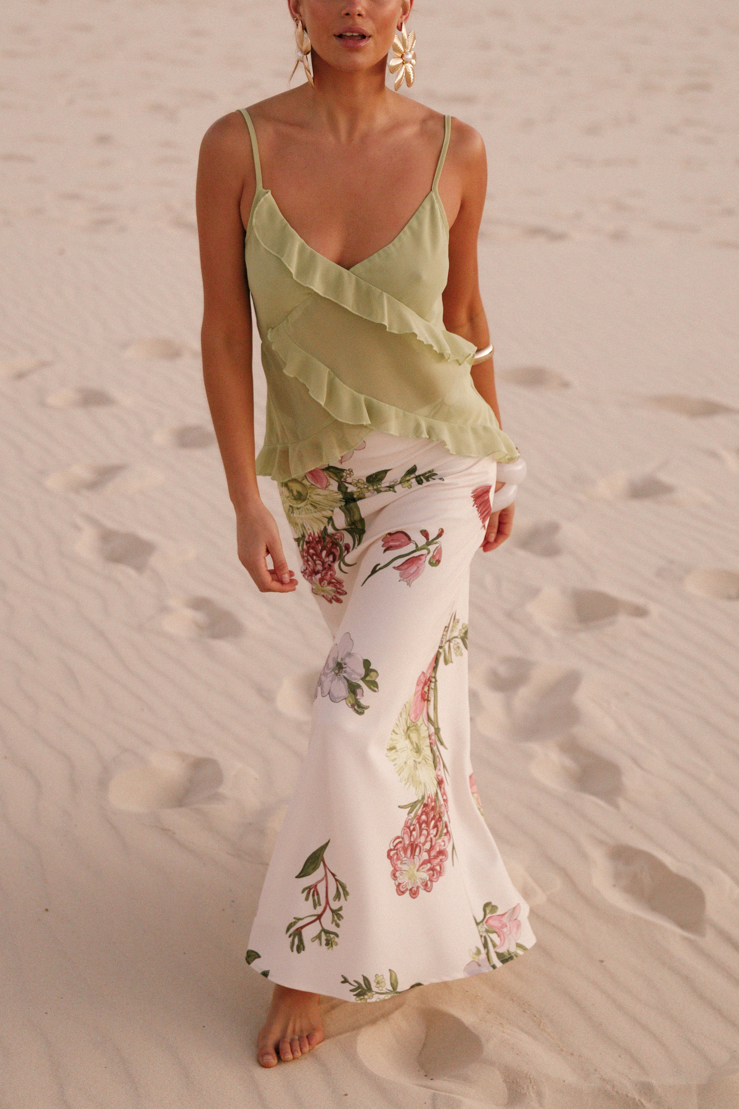 Gabrielle Ruffle Top - Meadow Green