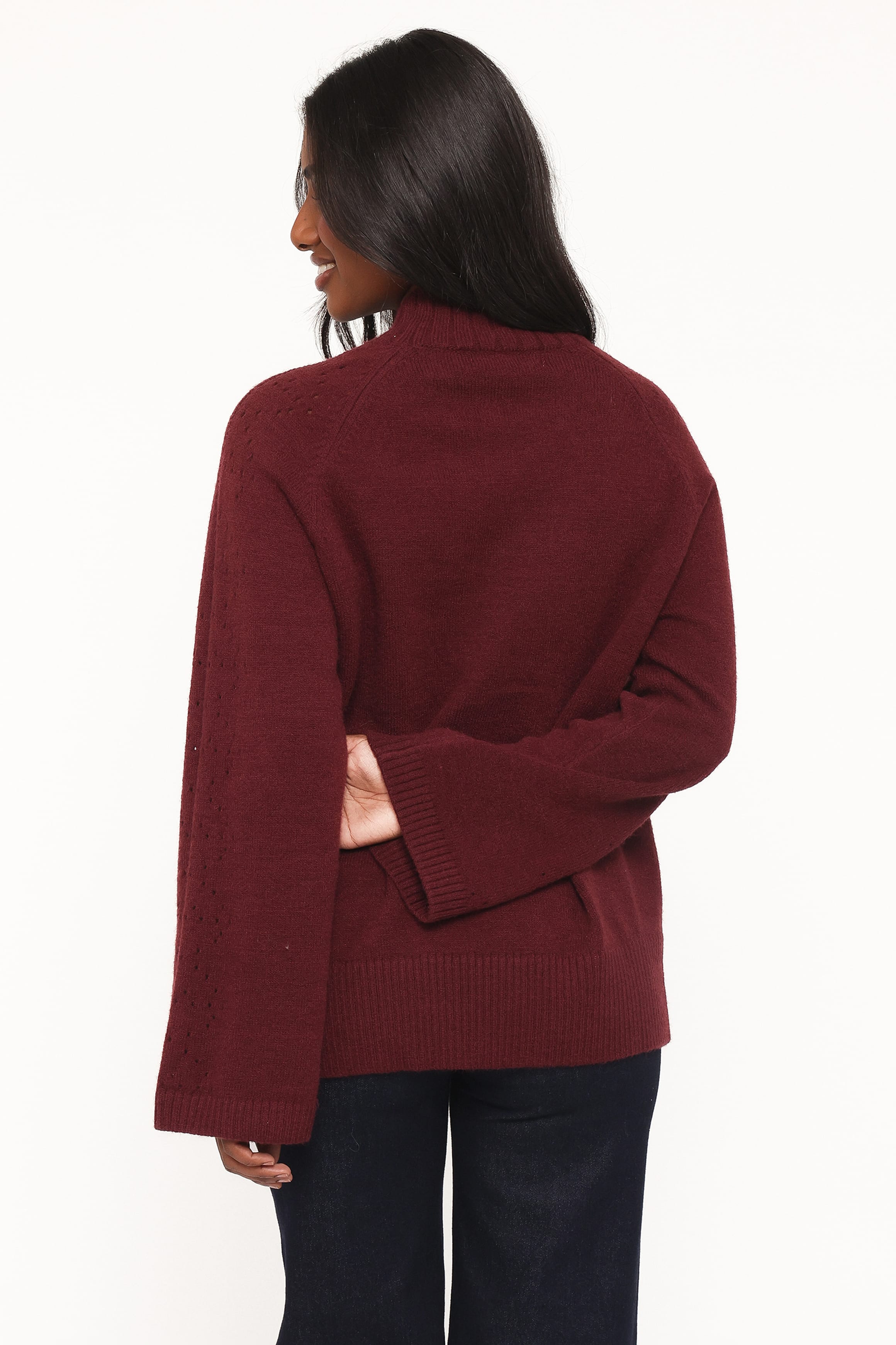 Gillian Pointelle Oversized Sweater - Burgundy