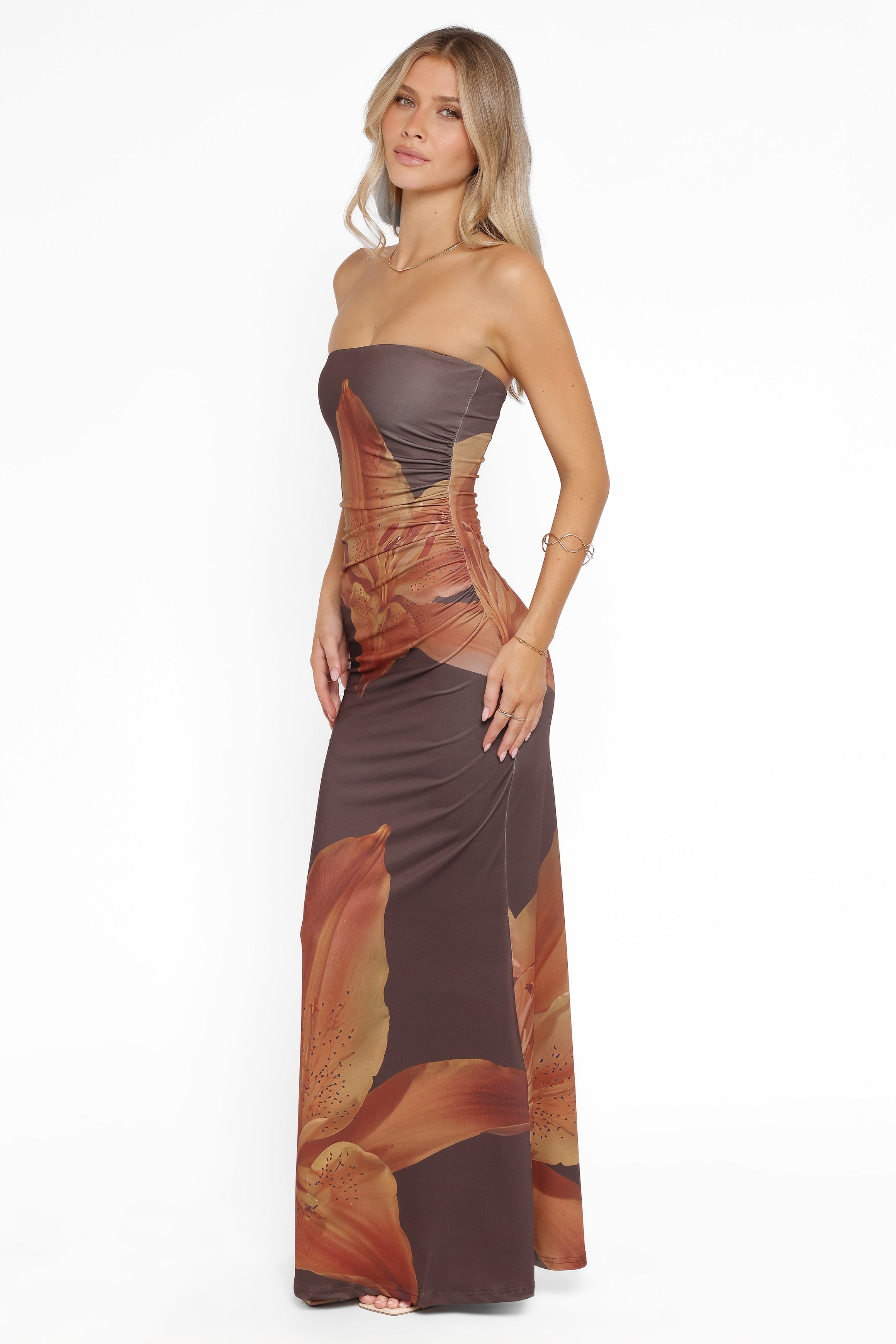 Ginny Strapless Maxi Dress - Brown