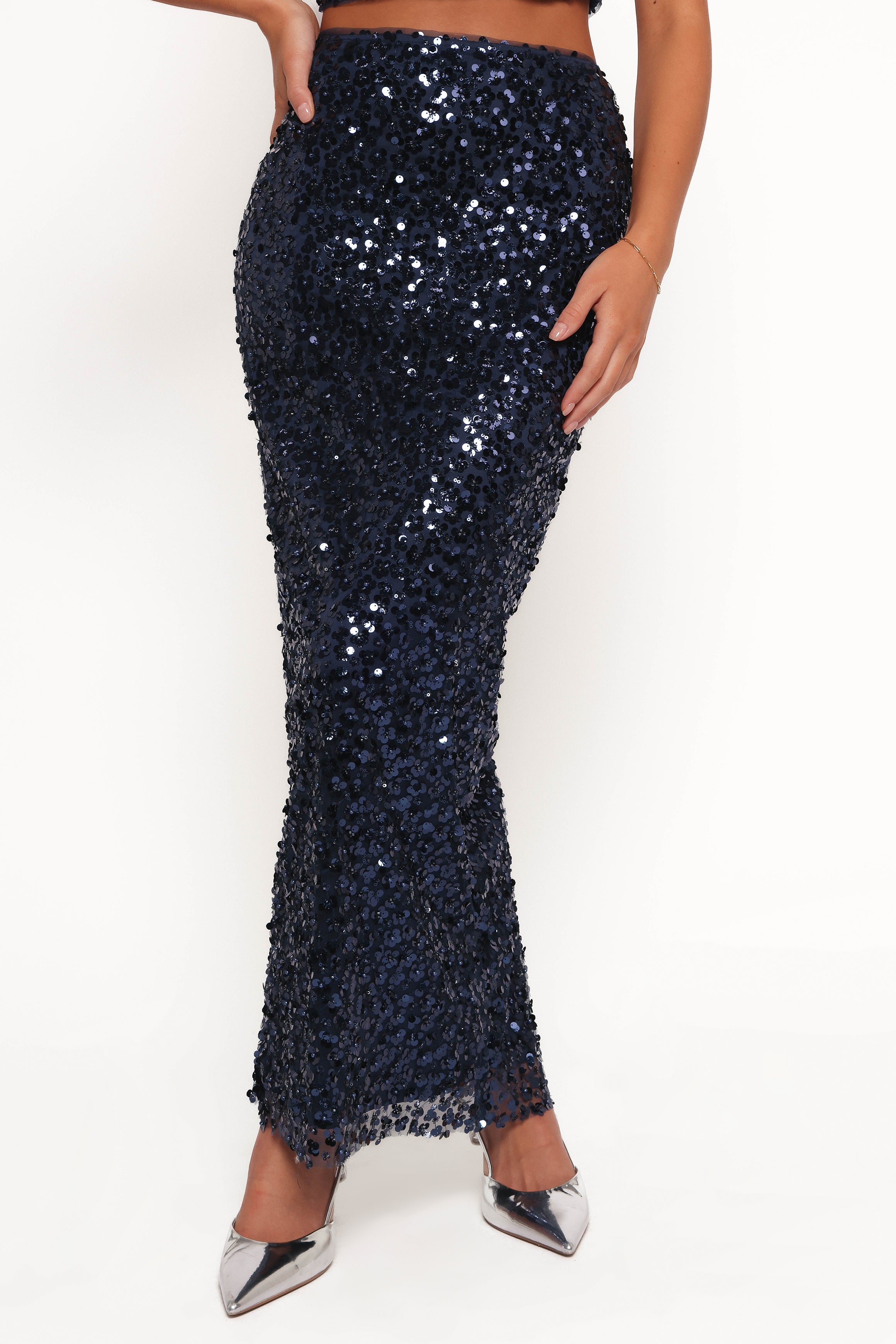 Glissy Sequin Skirt Set - Navy
