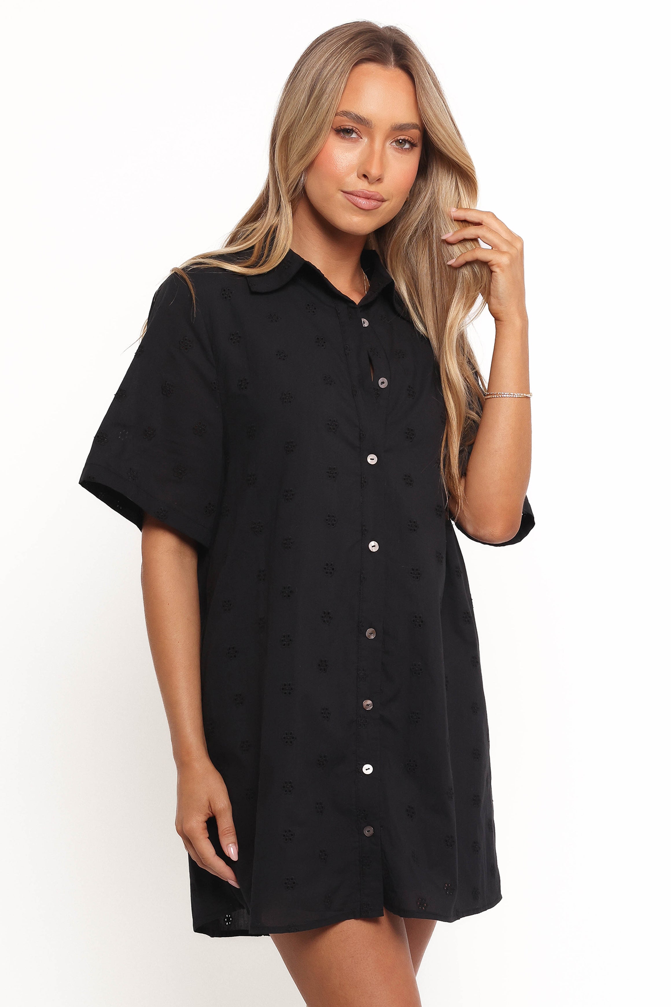 Grady Collared Shirt Dress - Black