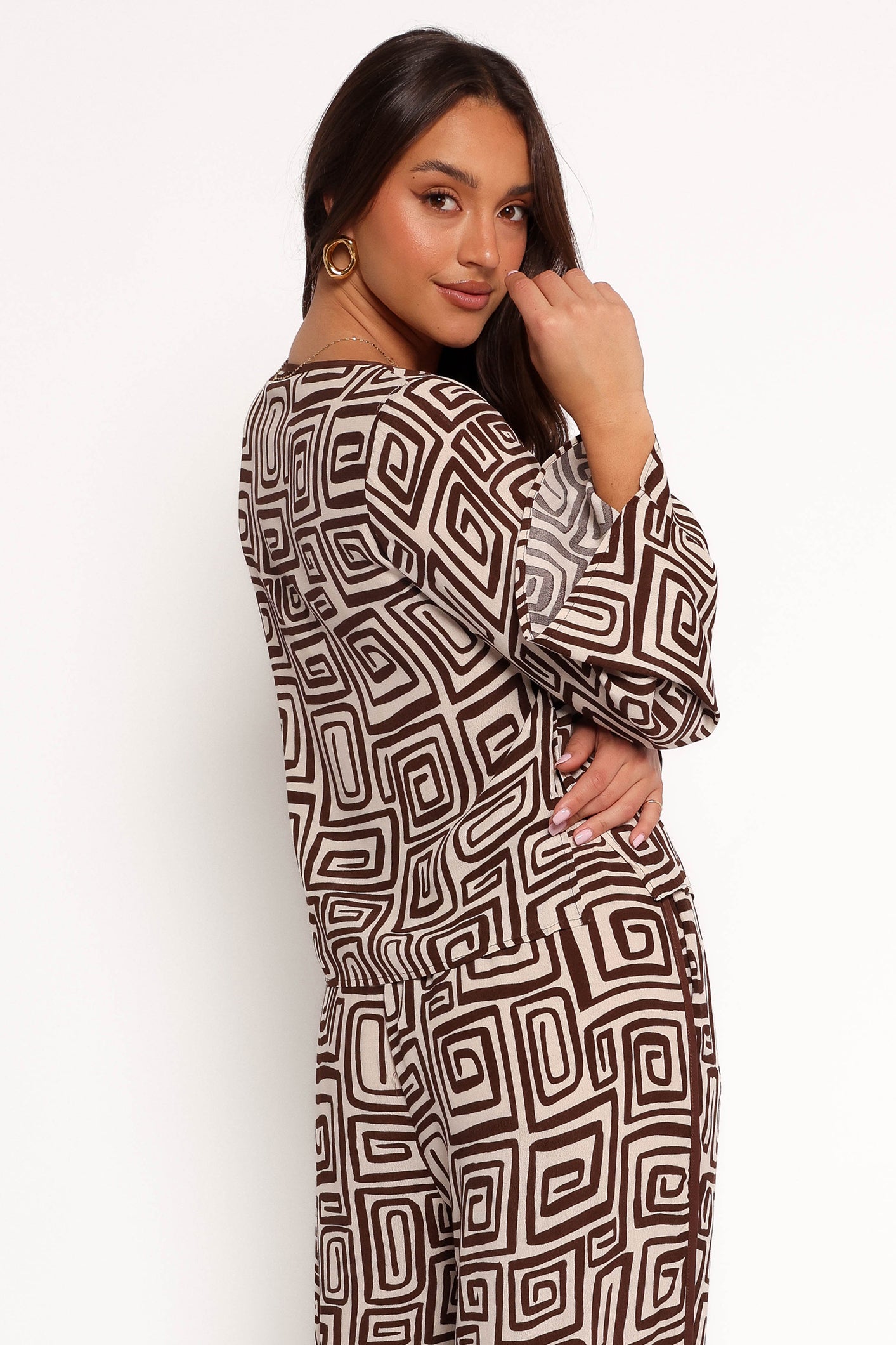 Imogen Top - Chocolate Brown Print