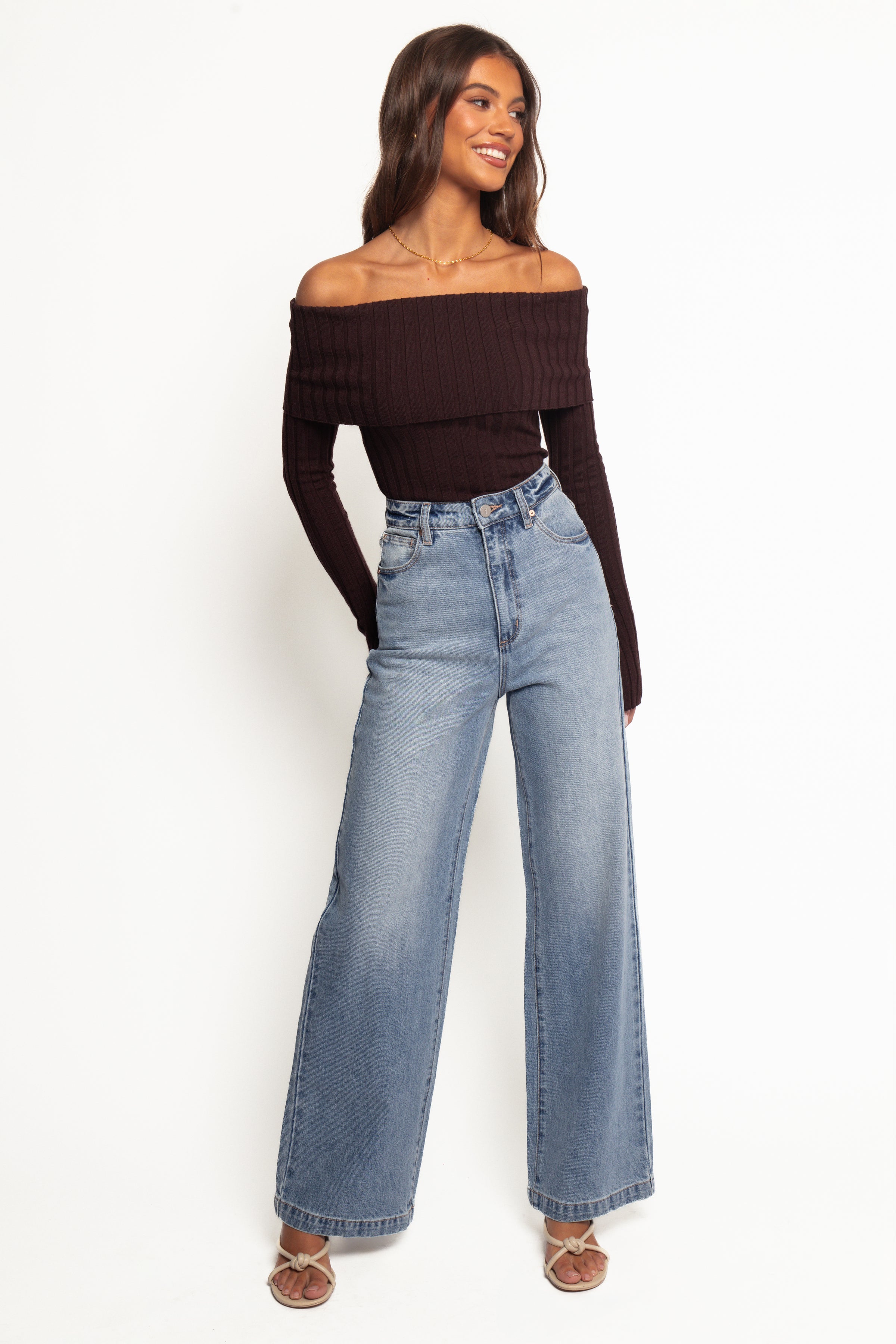 Inora Off Shoulder Knit Top - Chocolate