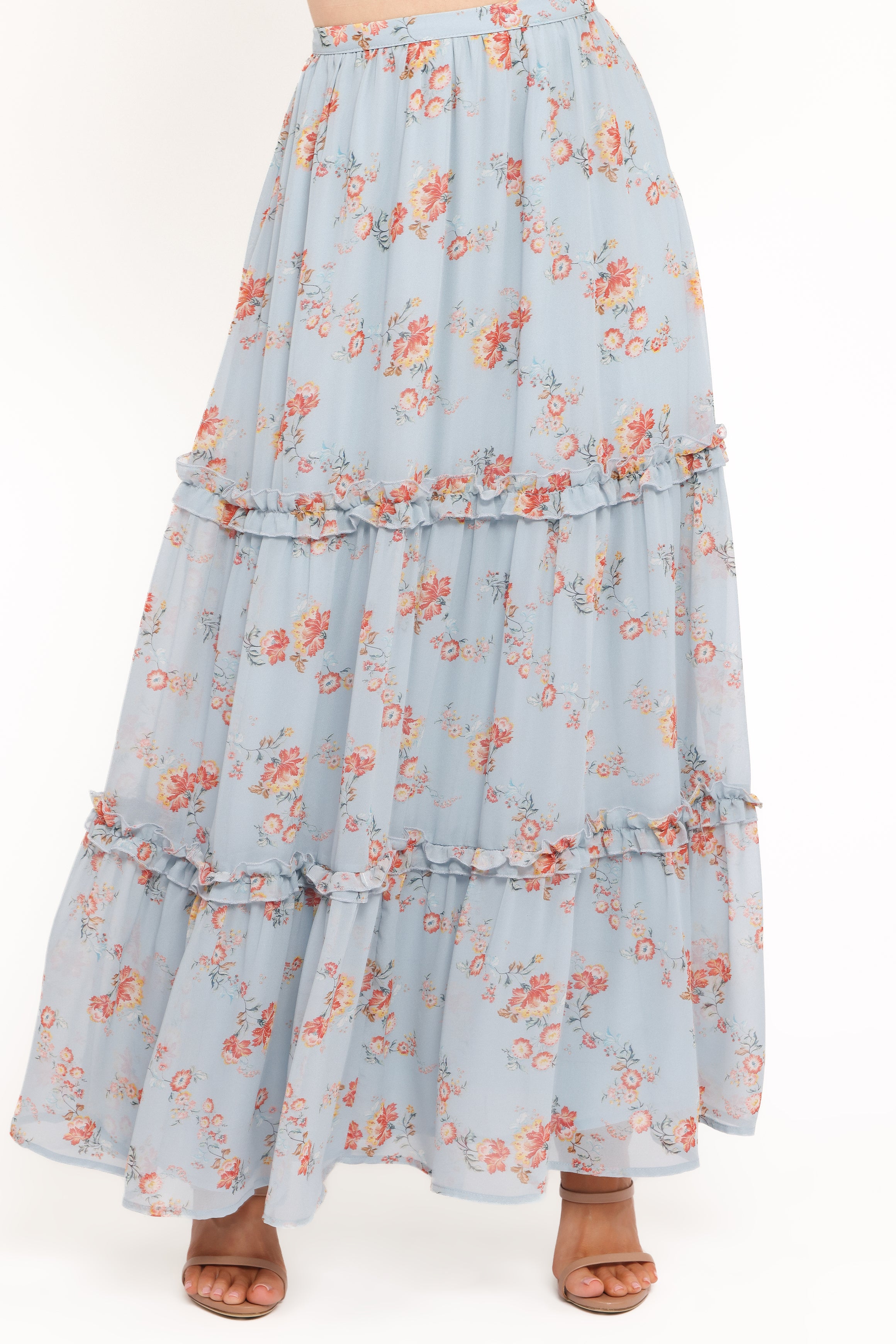 Isla Tiered Skirt Set - Blue Floral