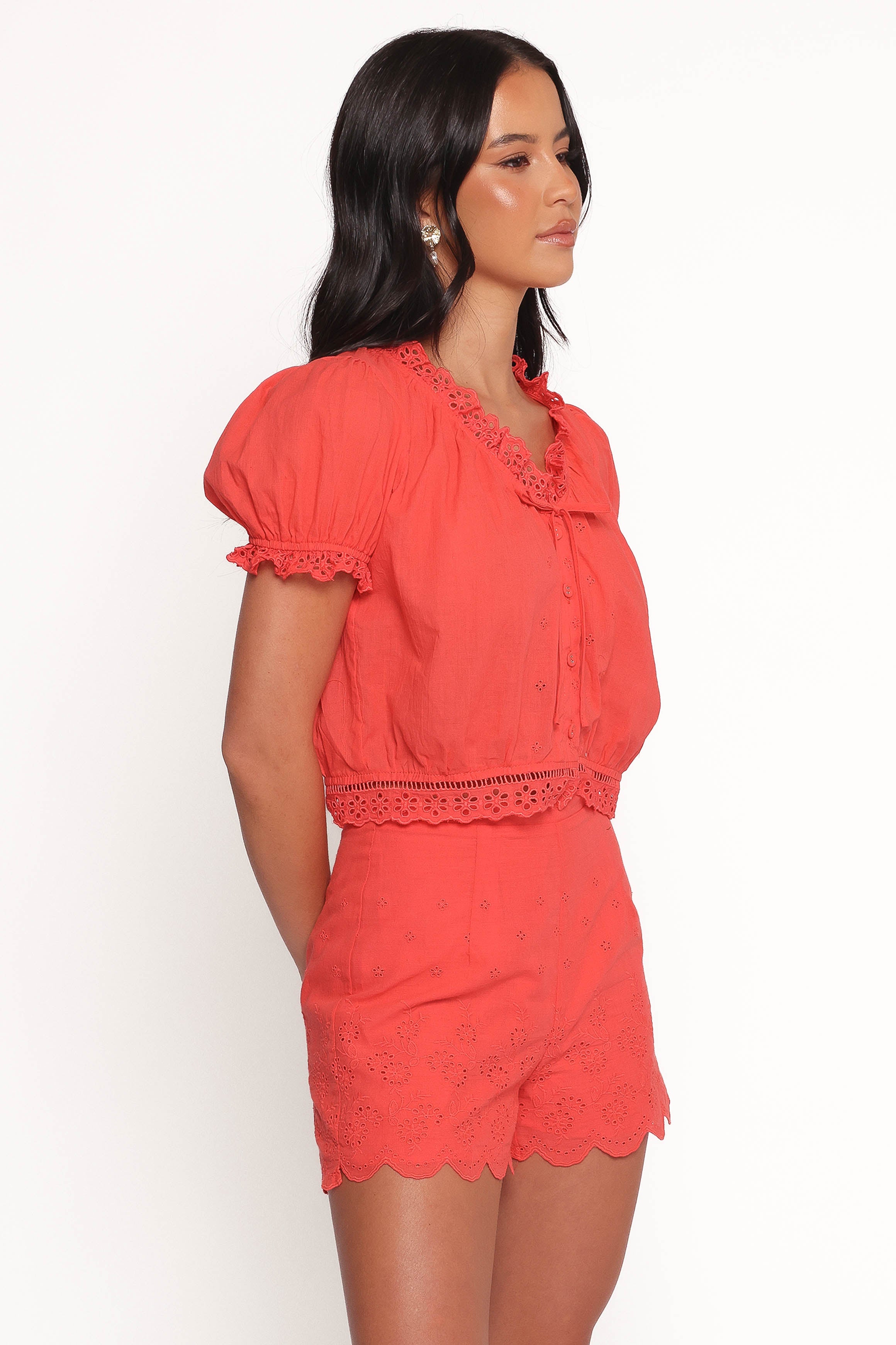 Zafira Lace Trim Shorts - Coral