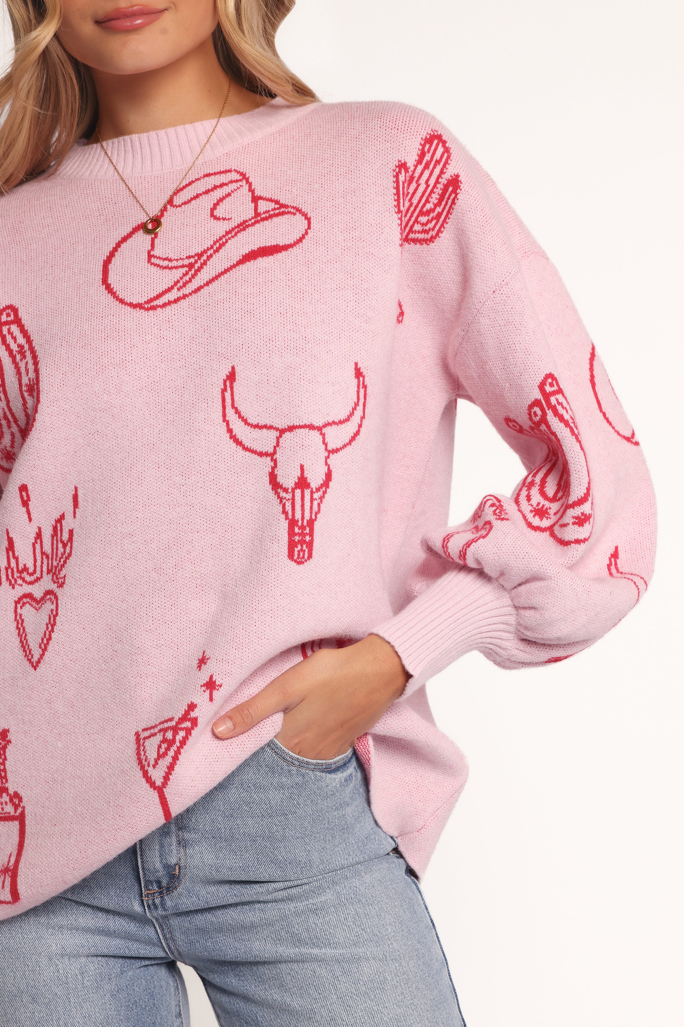 Jax Western Knit Sweater - Pink