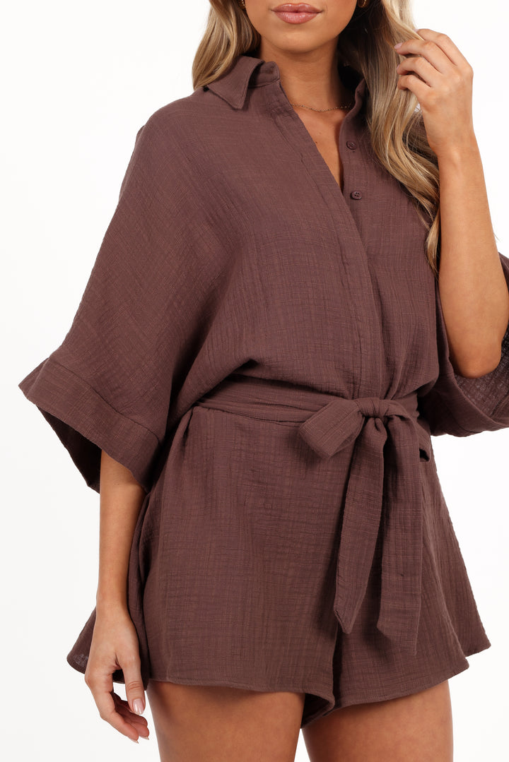 Collective Tops - Jemmy Romper - Chocolate Brown fifth image