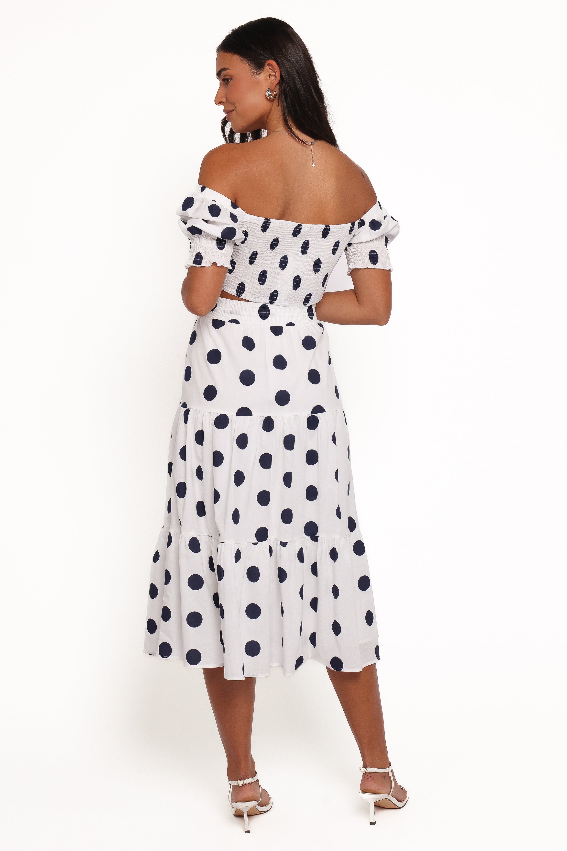 Jenny Midi Skirt Set - Navy Polka Dot