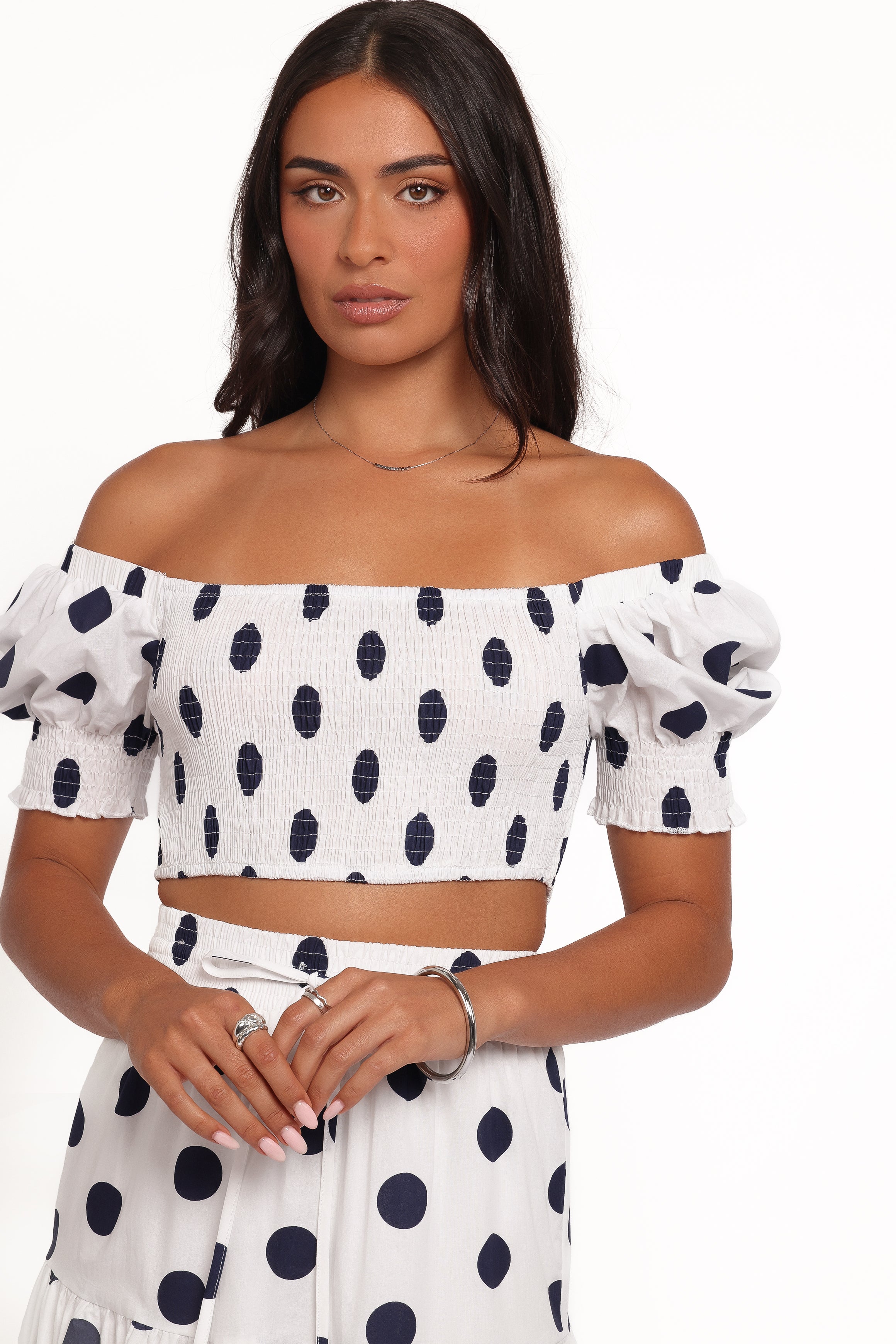 Jenny Midi Skirt Set - Navy Polka Dot