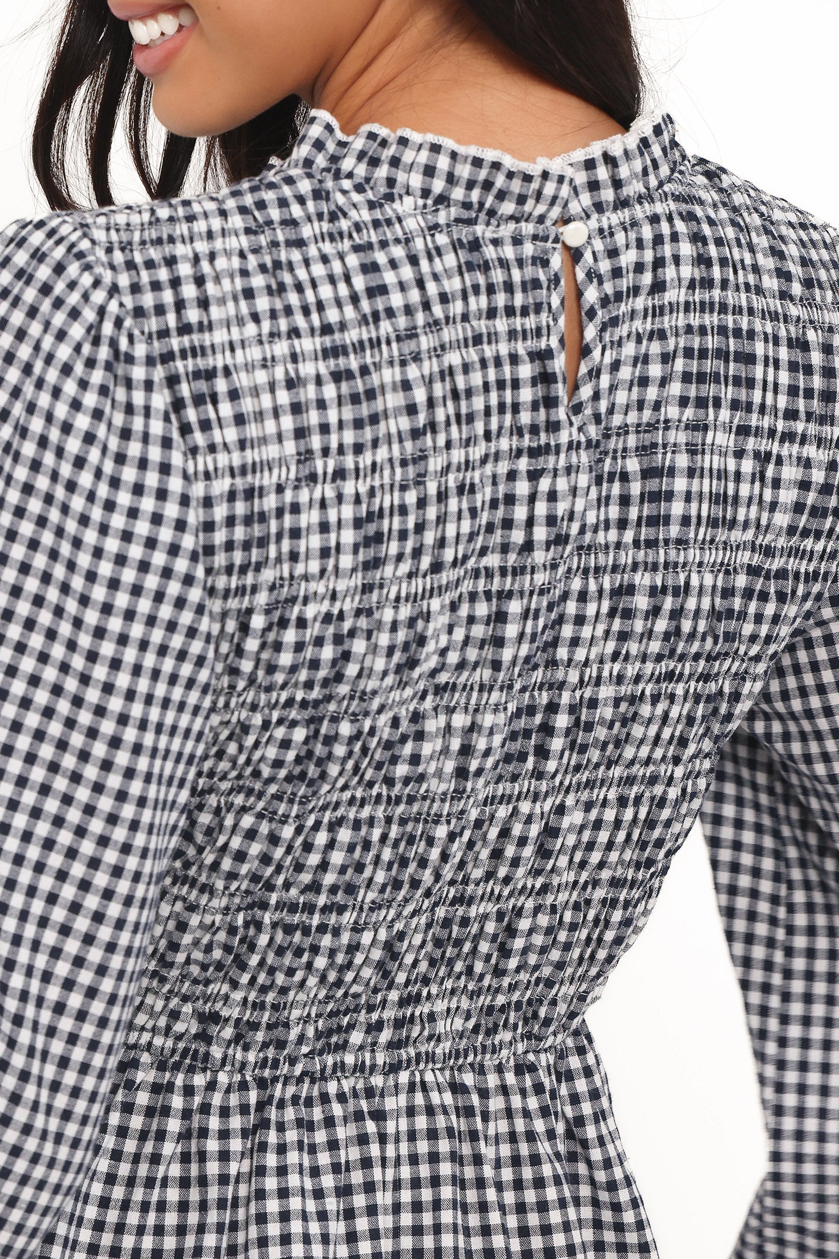 Jessen Long Sleeve Mini Dress - Navy Gingham