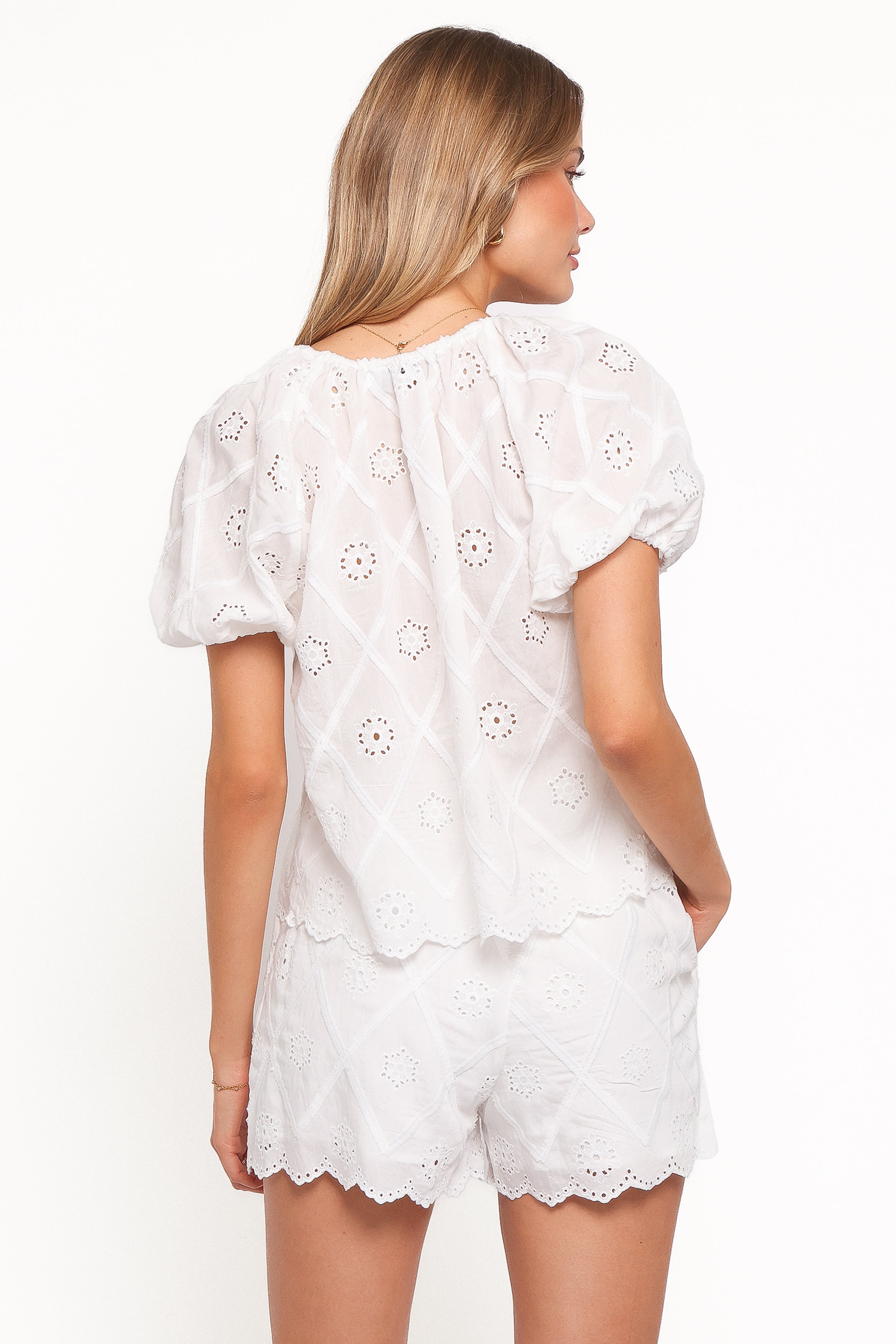 Bonnie Short Sleeve Top - White Texture