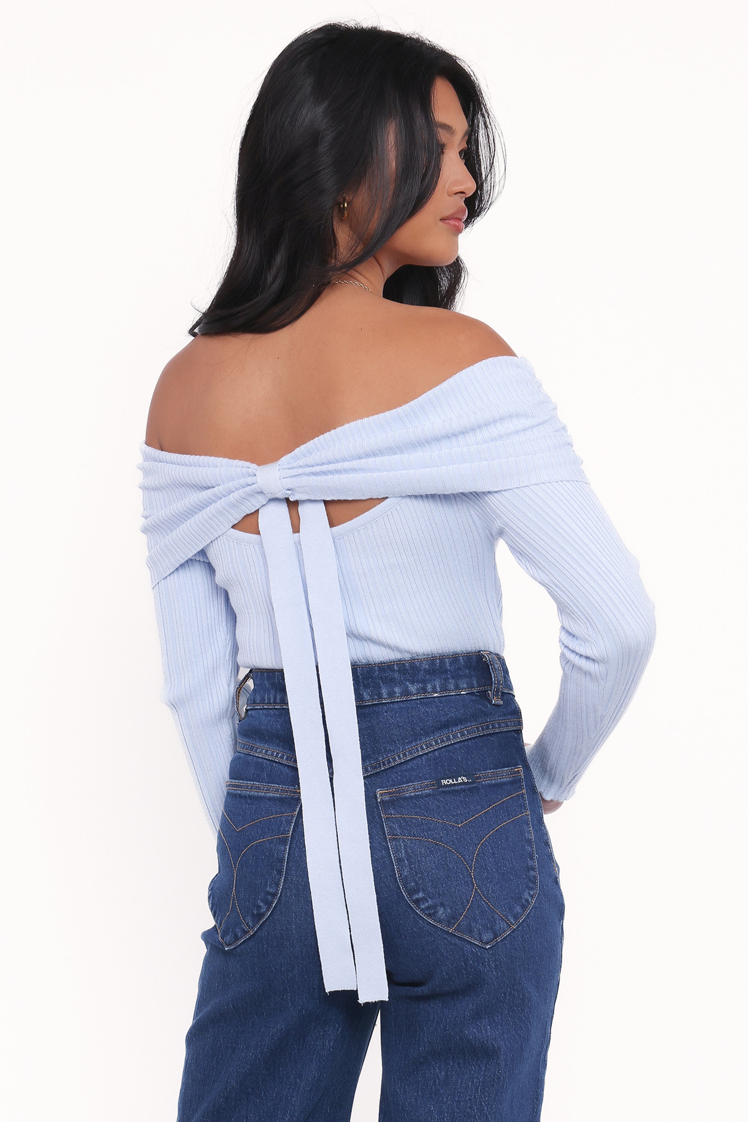 Junia Tie Back Knit Top - Pale Blue