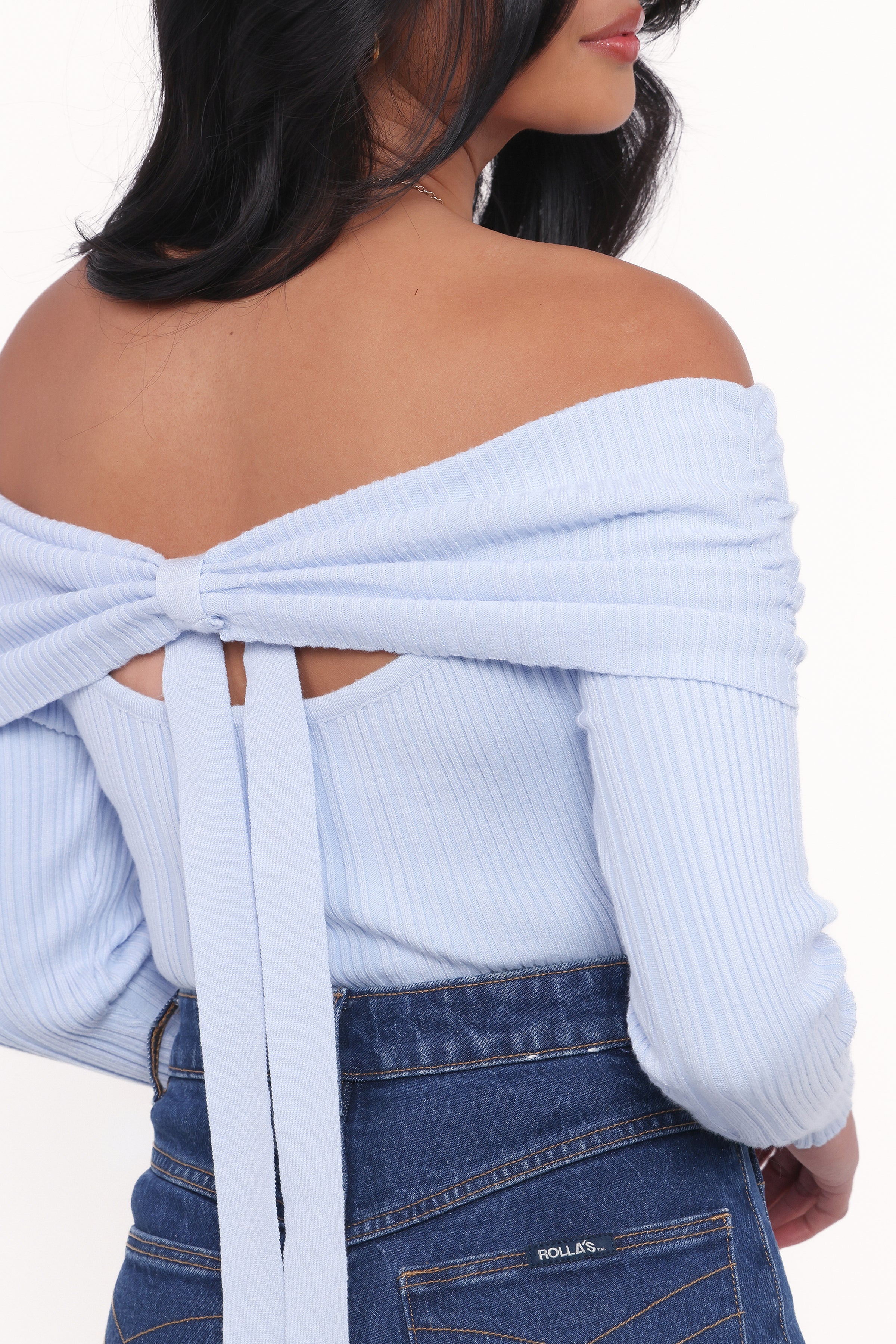 Junia Tie Back Knit Top - Pale Blue