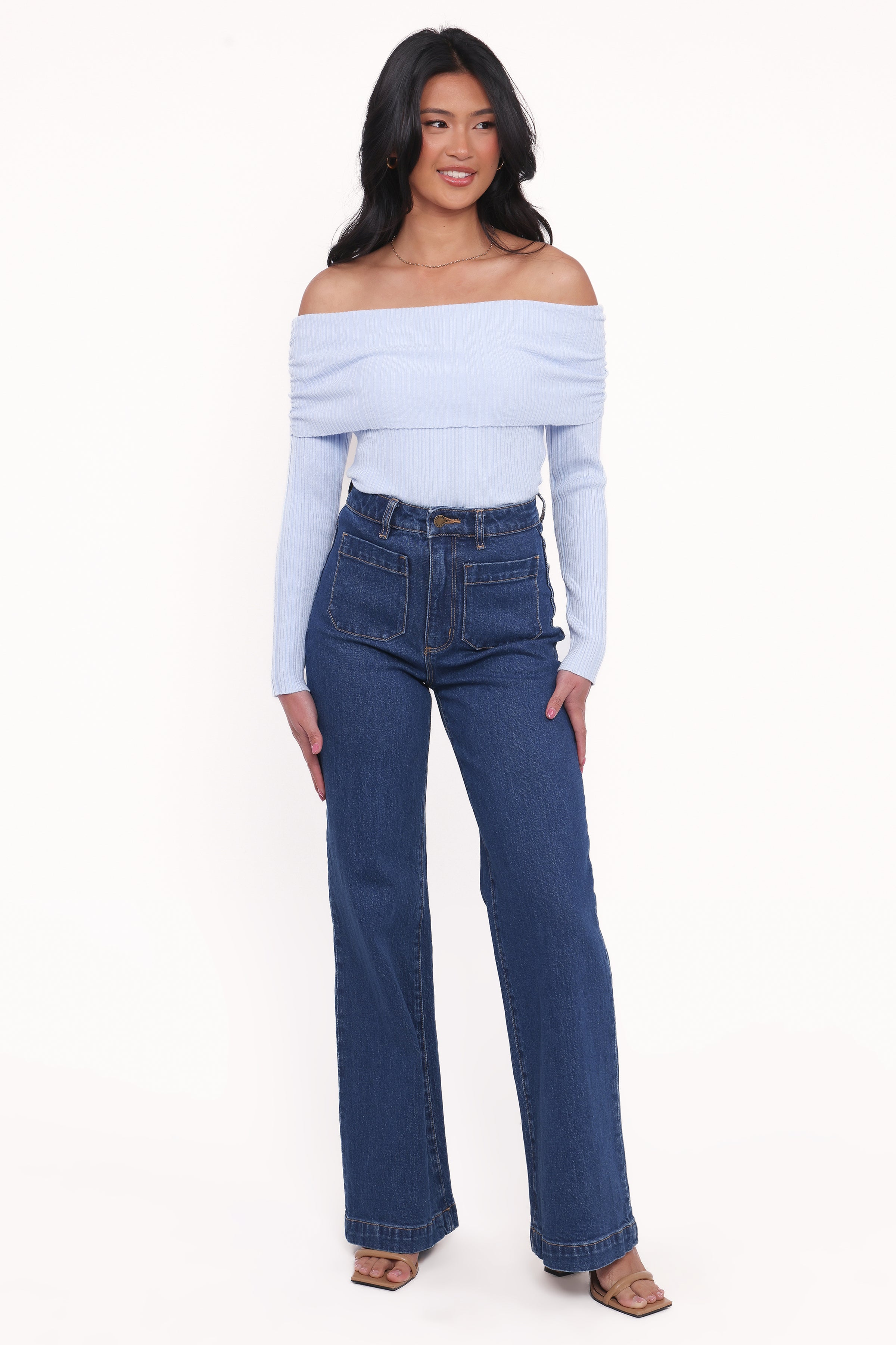 Junia Tie Back Knit Top - Pale Blue