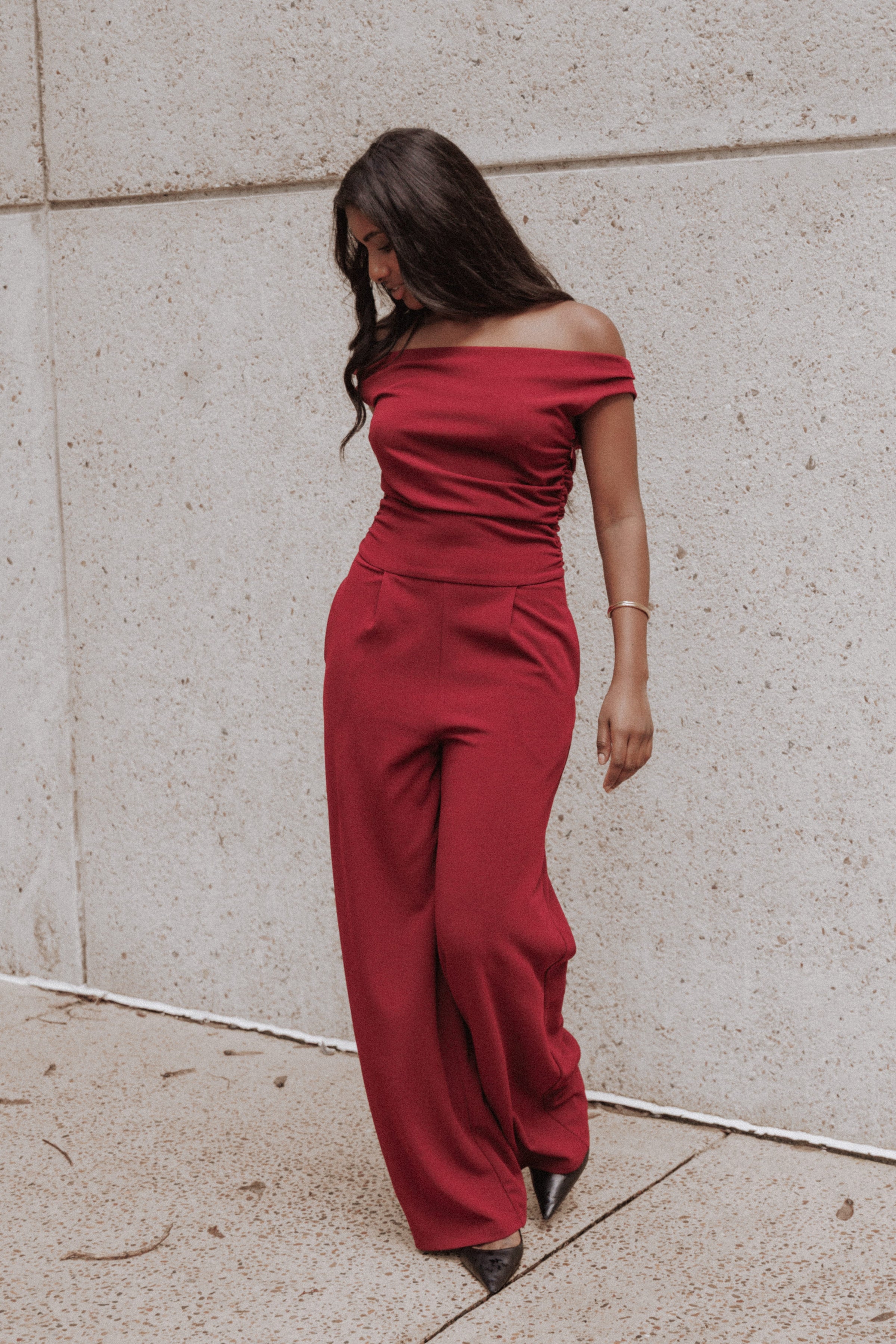 Kassidy Off Shoulder Jumpsuit - Burgundy
