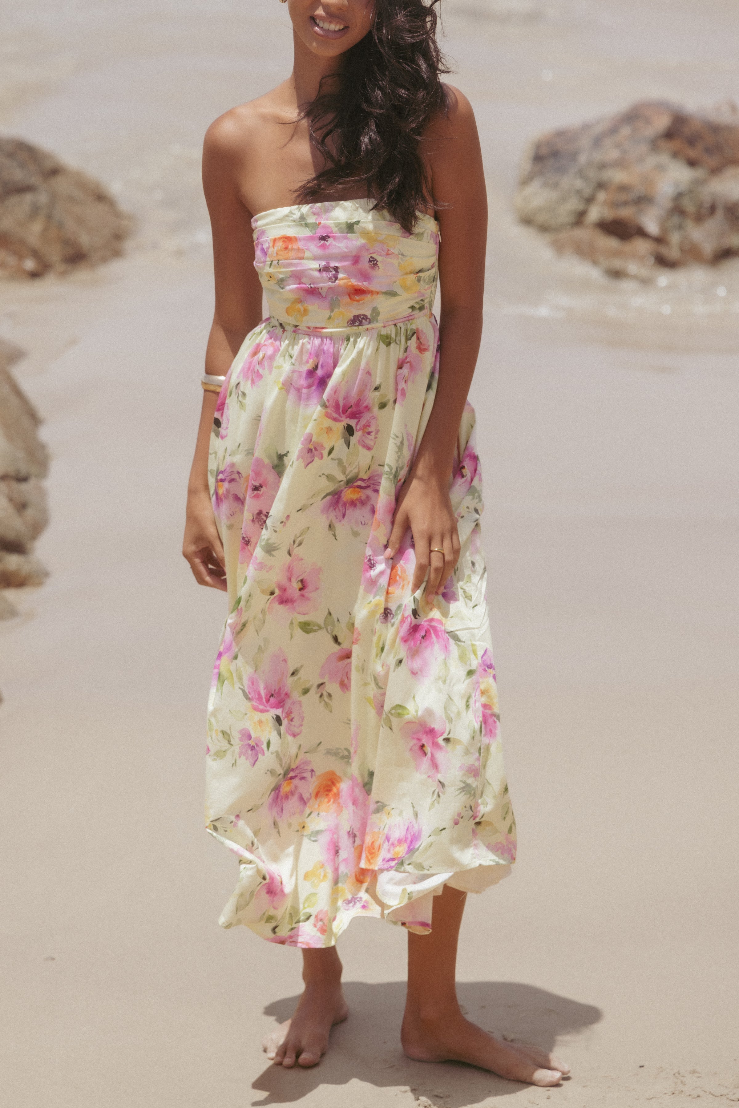 Kayt Strapless Dress - Yellow Petunia