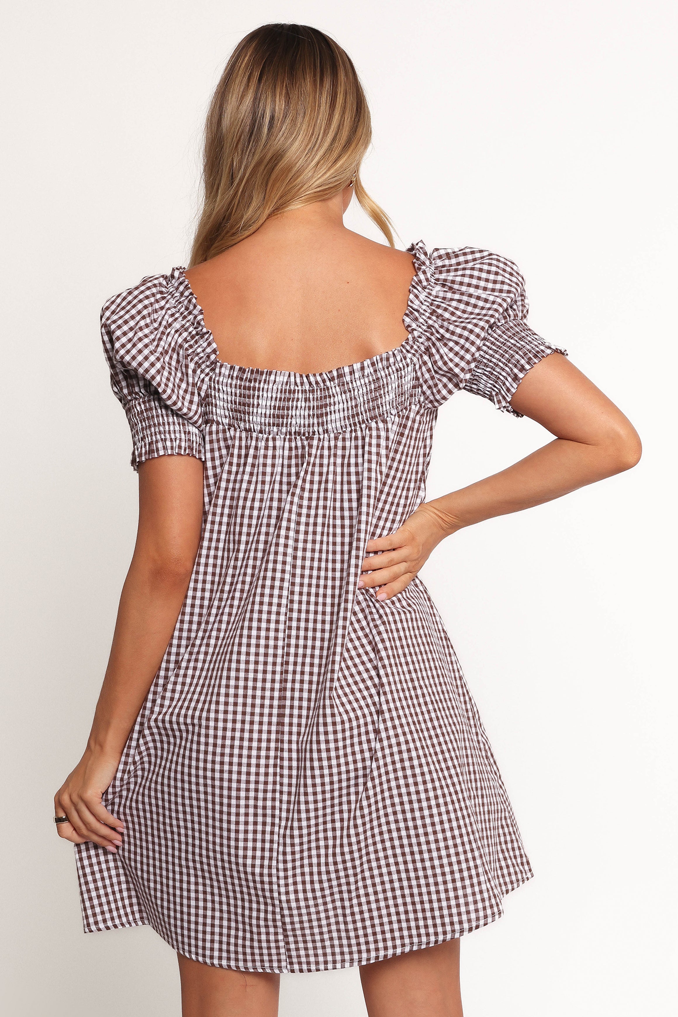 Kennedy Smock Mini Dress - Chocolate Gingham