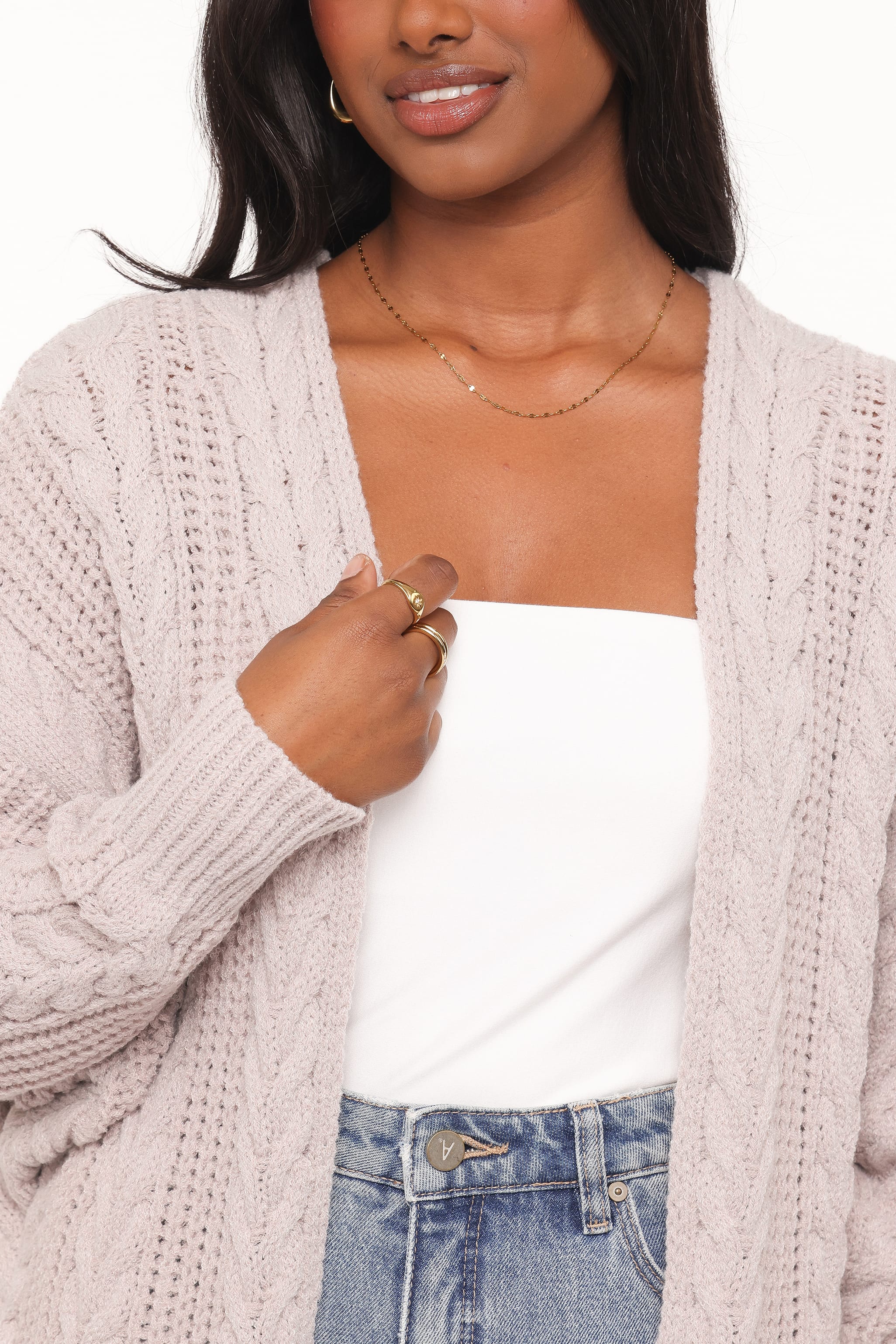 Kensie Cable Coatigan Sweater - Taupe
