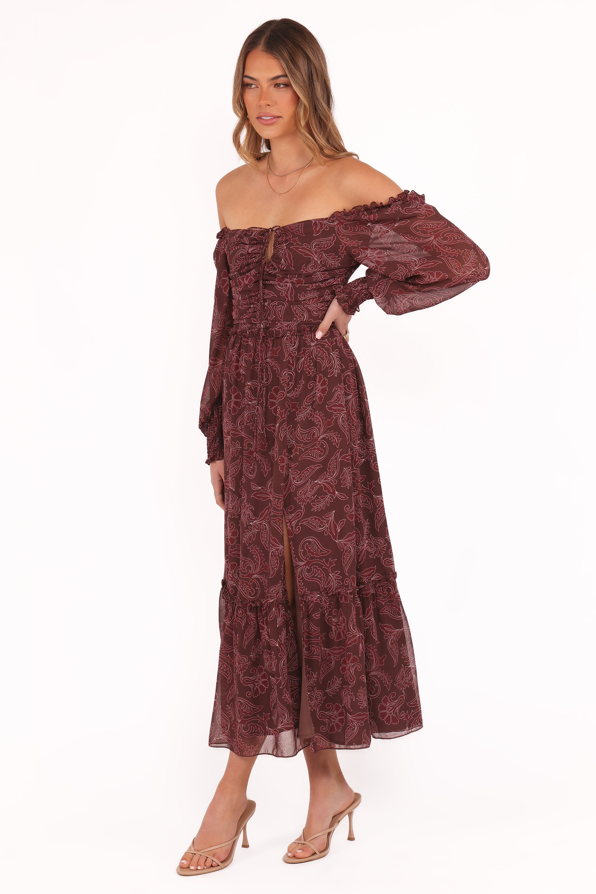 Keziah Long Sleeve Maxi Dress - Burgundy Paisley