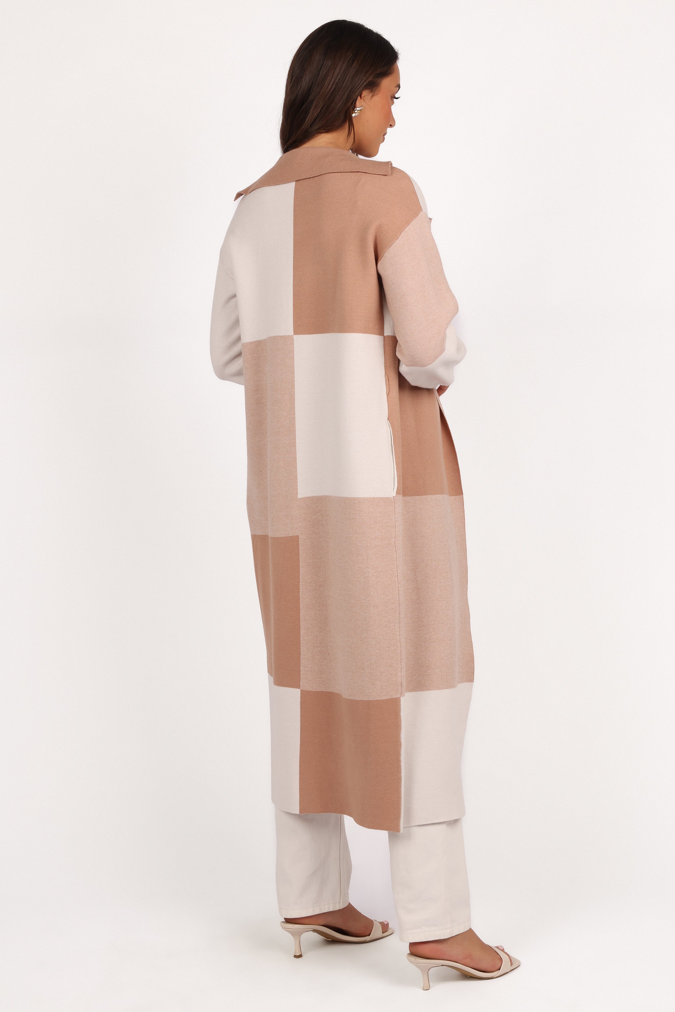 Kingston Large Check Long Cardigan - Beige Check