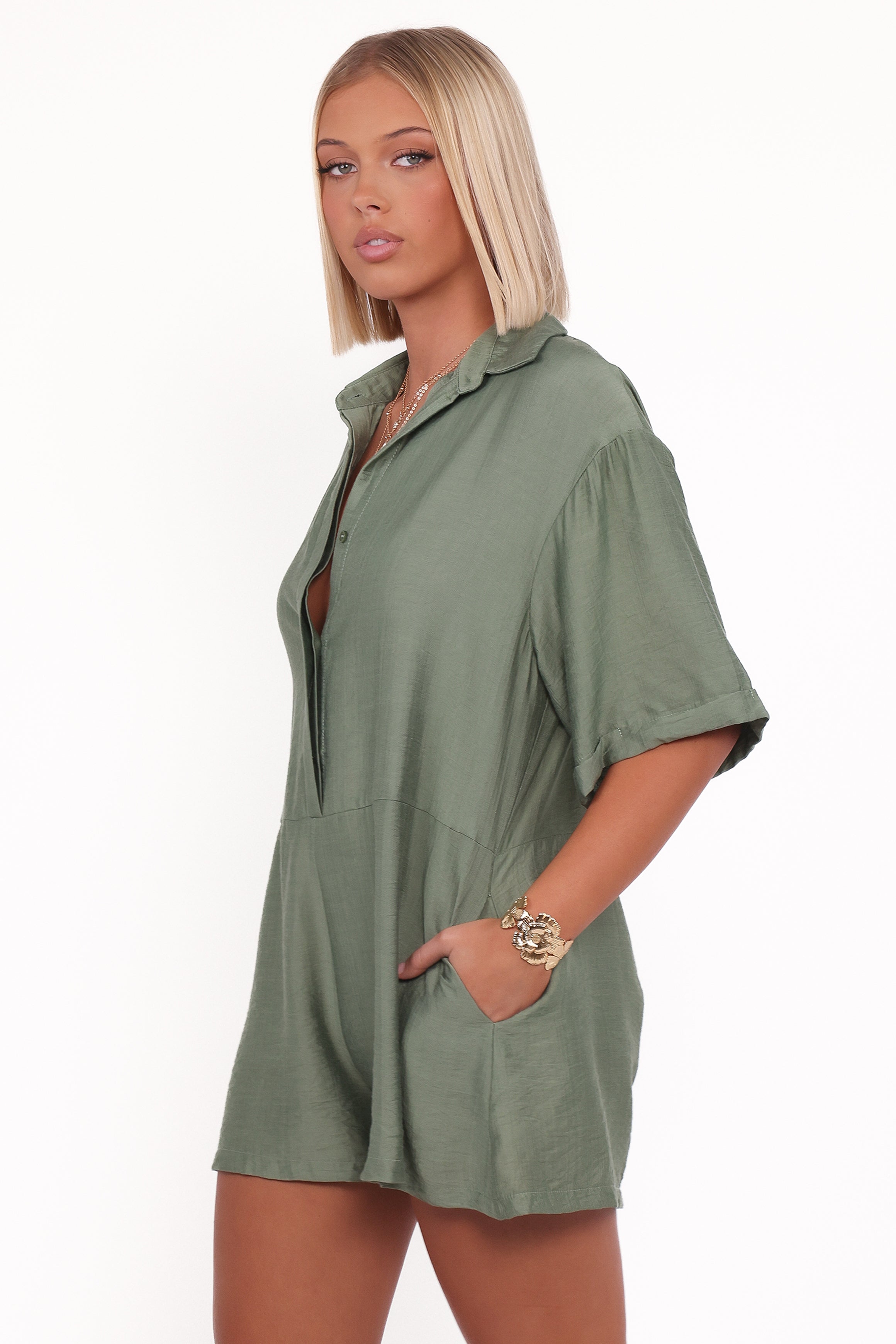 Kiya Drop Waist Playsuit - Palm Green