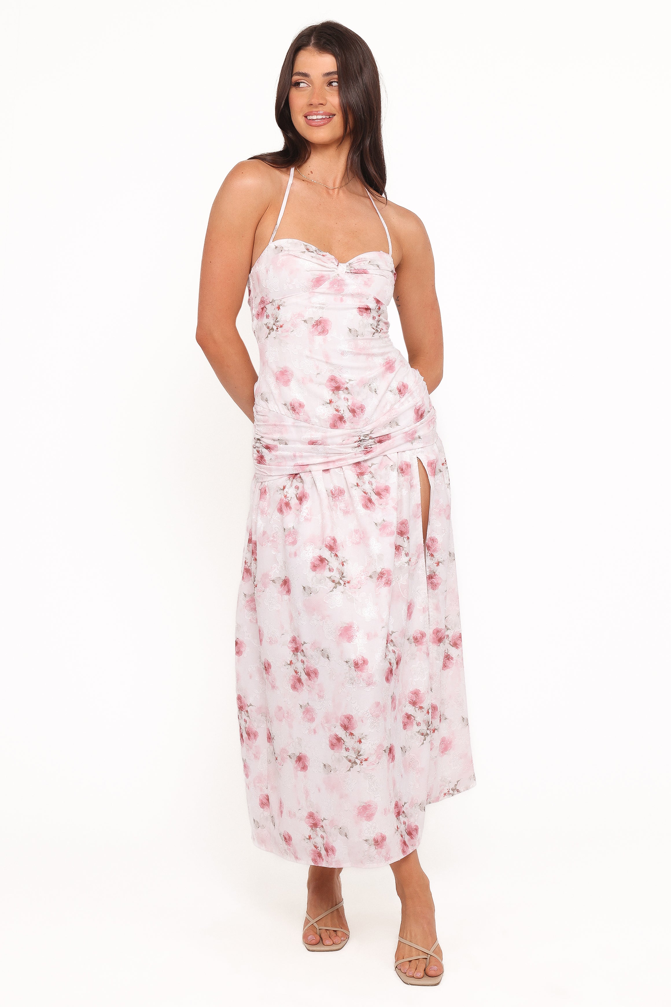 Lelia Halterneck Midi Dress - Pink Floral